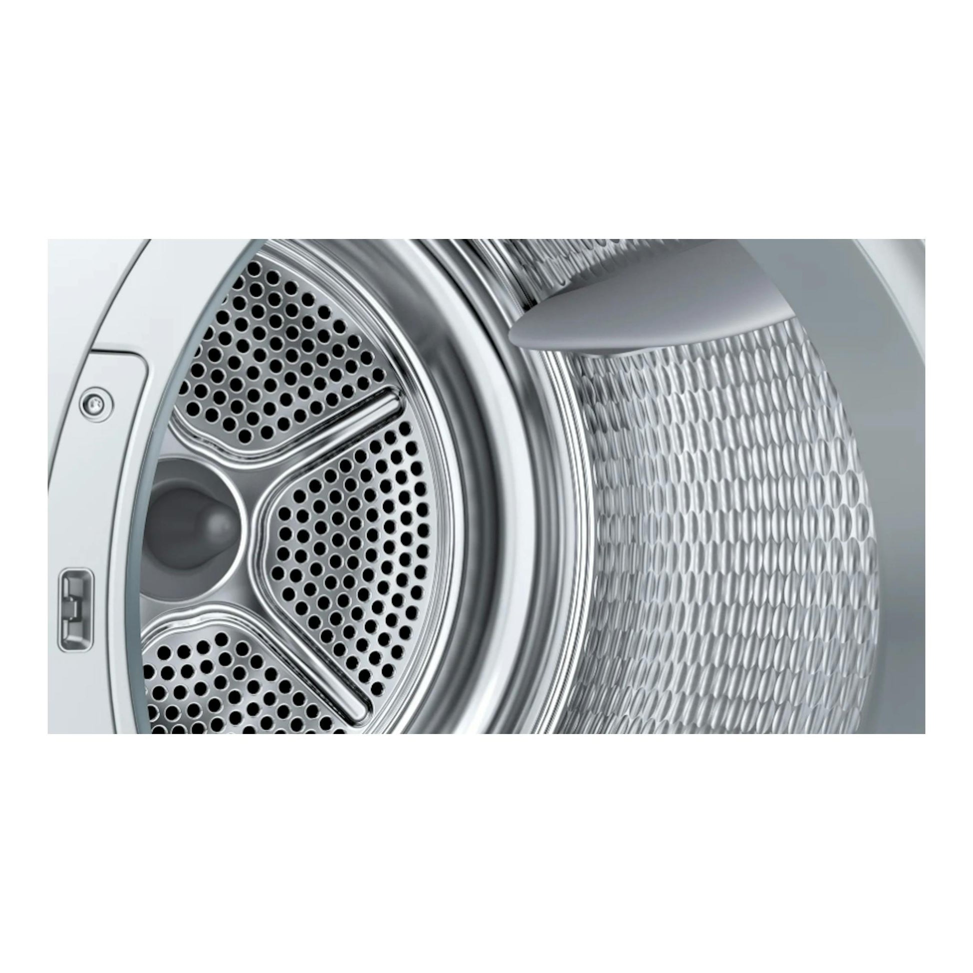 Secadora Siemens WQ35G2D0ES, interior del tambor de acero inoxidable en vista frontal.