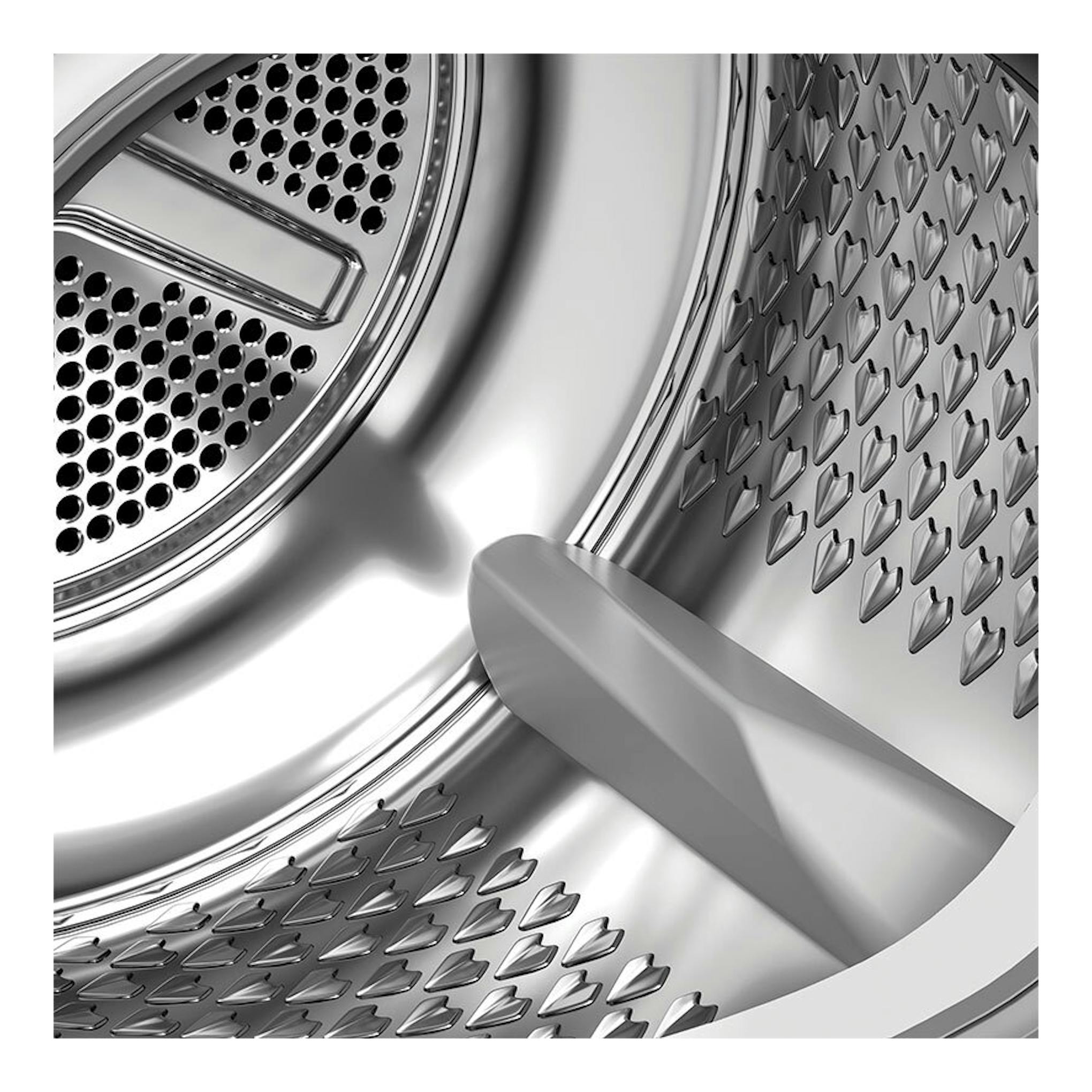 Interior de tambor de secadora Whirlpool CWD94MWBSSPT 9 kg, en acero inoxidable, vista en primer plano.