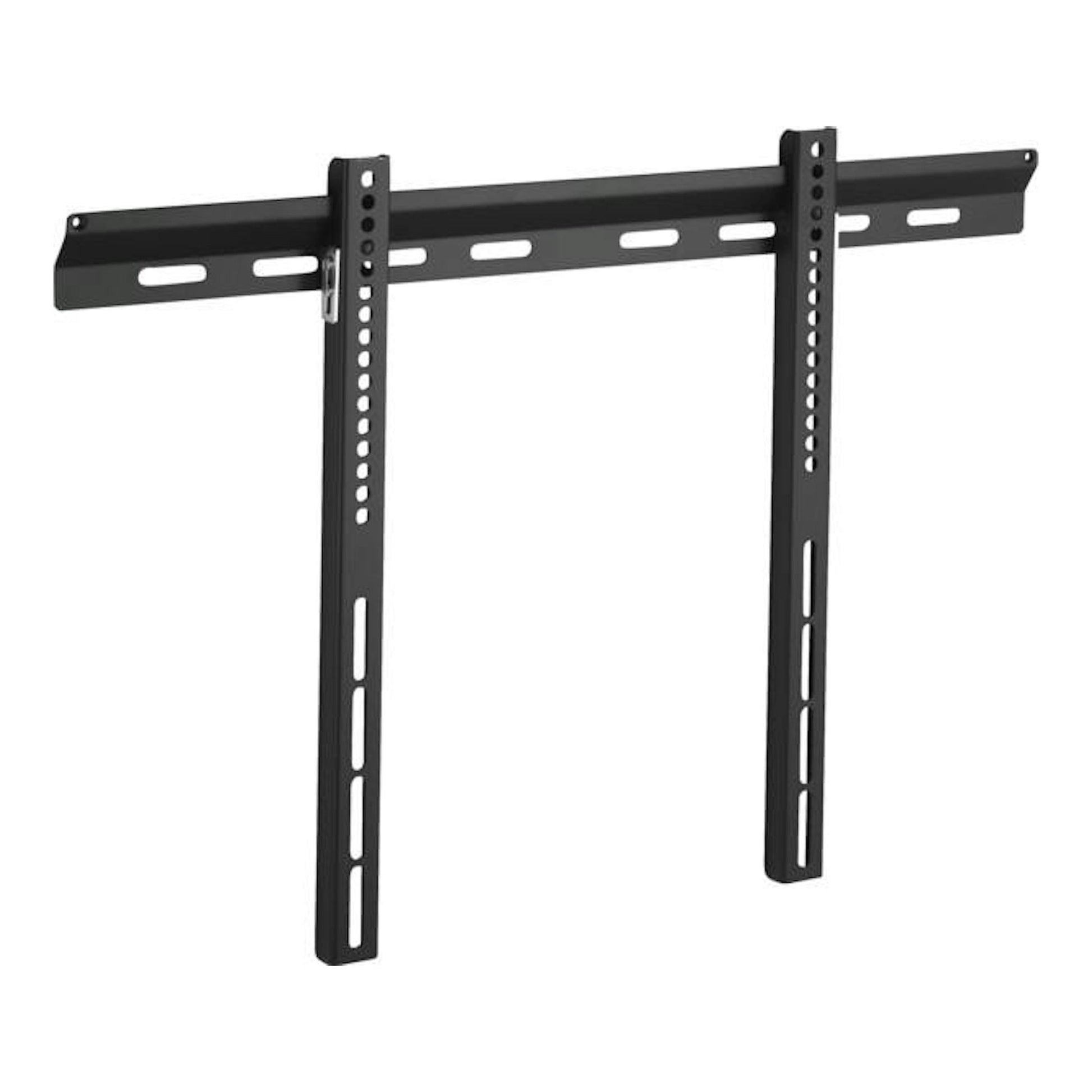 Soporte TV fijo Vivanco VVTVFIX65INCH50KG negro, vista frontal, con dos barras verticales y placa superior.
