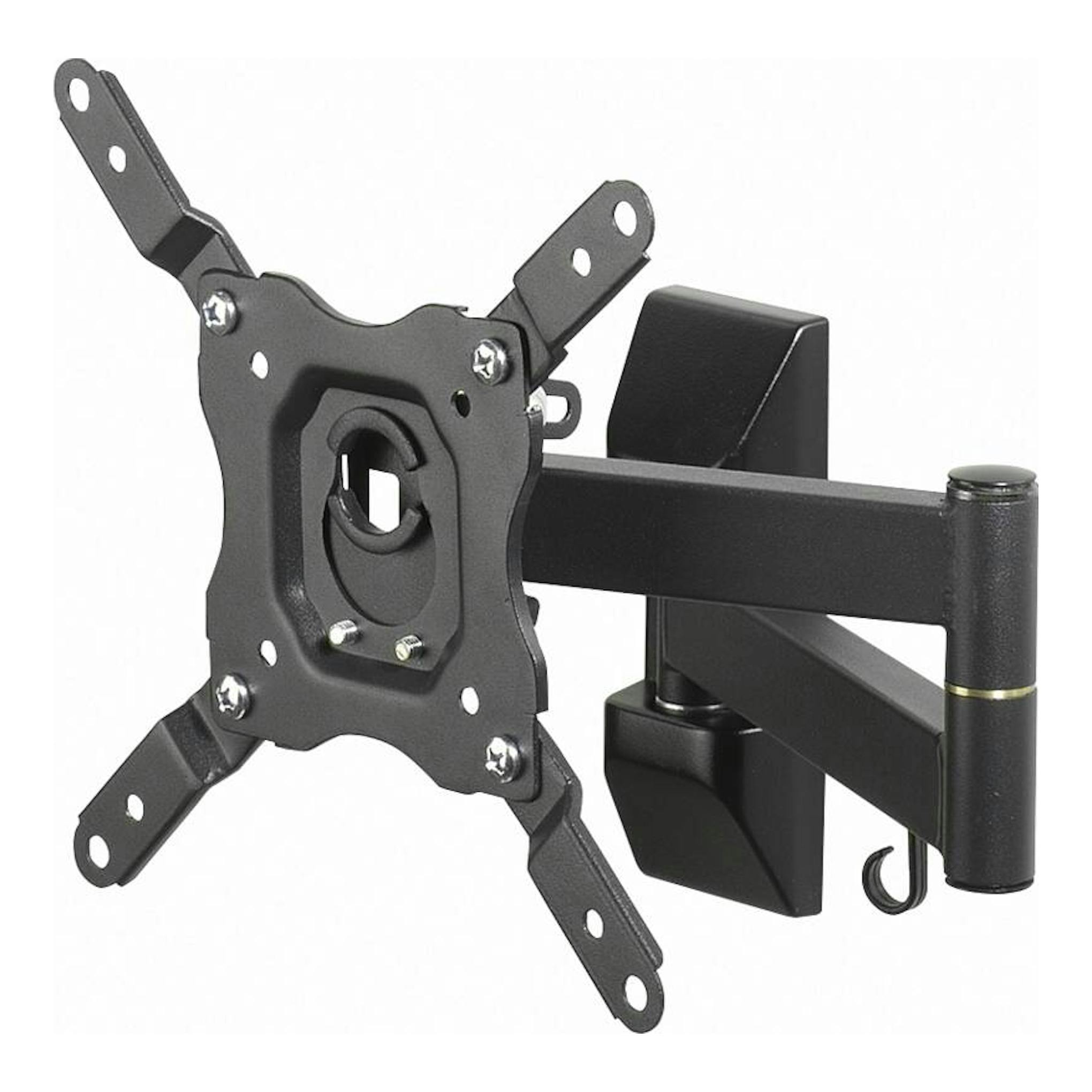 Soporte TV Vivanco BFMO 6020 negro, visto en ángulo lateral, con brazo articulado y placa VESA.