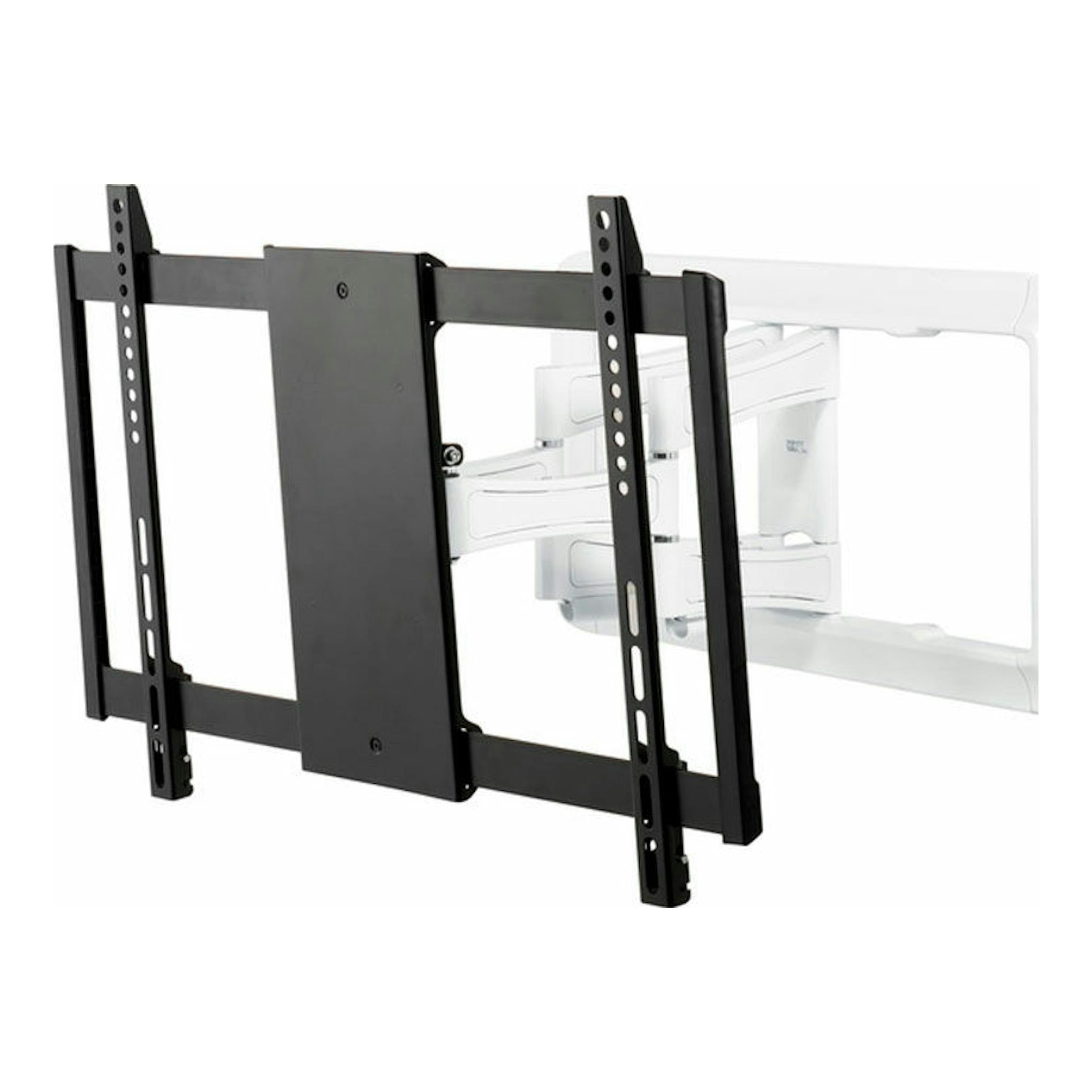 Soporte de TV Vivanco BFMO 8060 W negro, vista lateral en perspectiva, con brazo articulado.