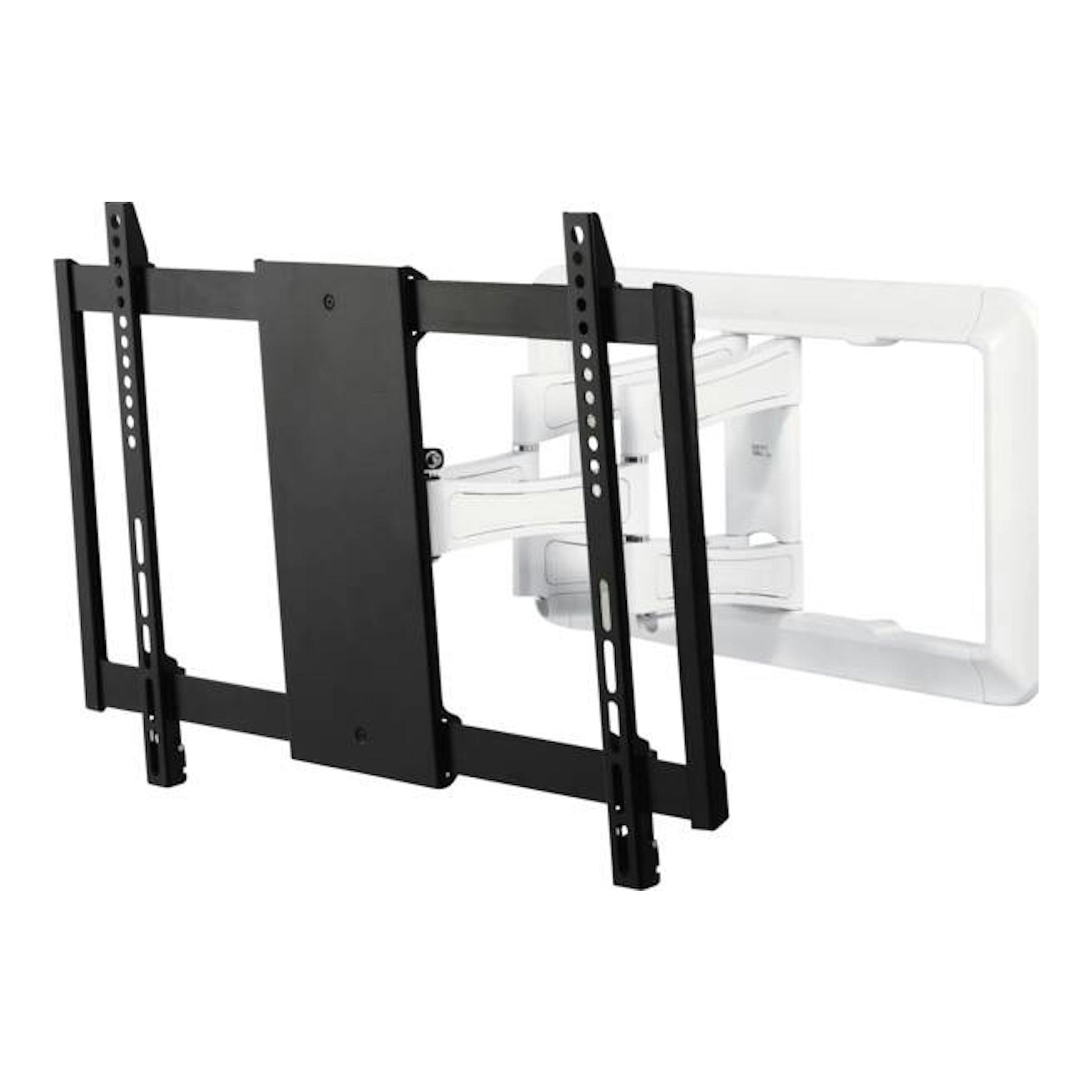 Soporte TV Vivanco TITAN negro y blanco, giratorio, vista frontal en perspectiva.