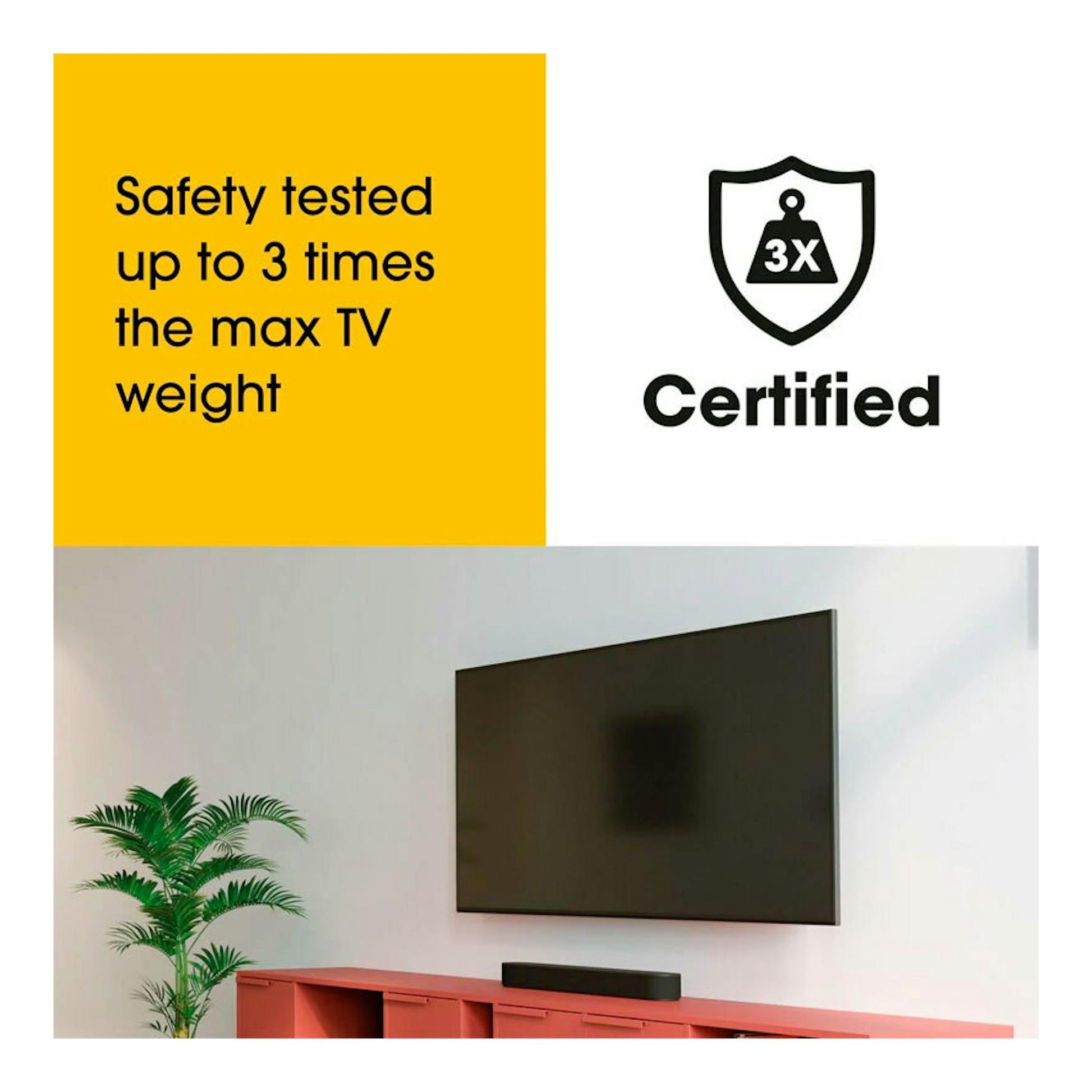Soporte TV Vogels MA2040 para 19-43", con televisor negro montado en pared en un salón, vista frontal.
