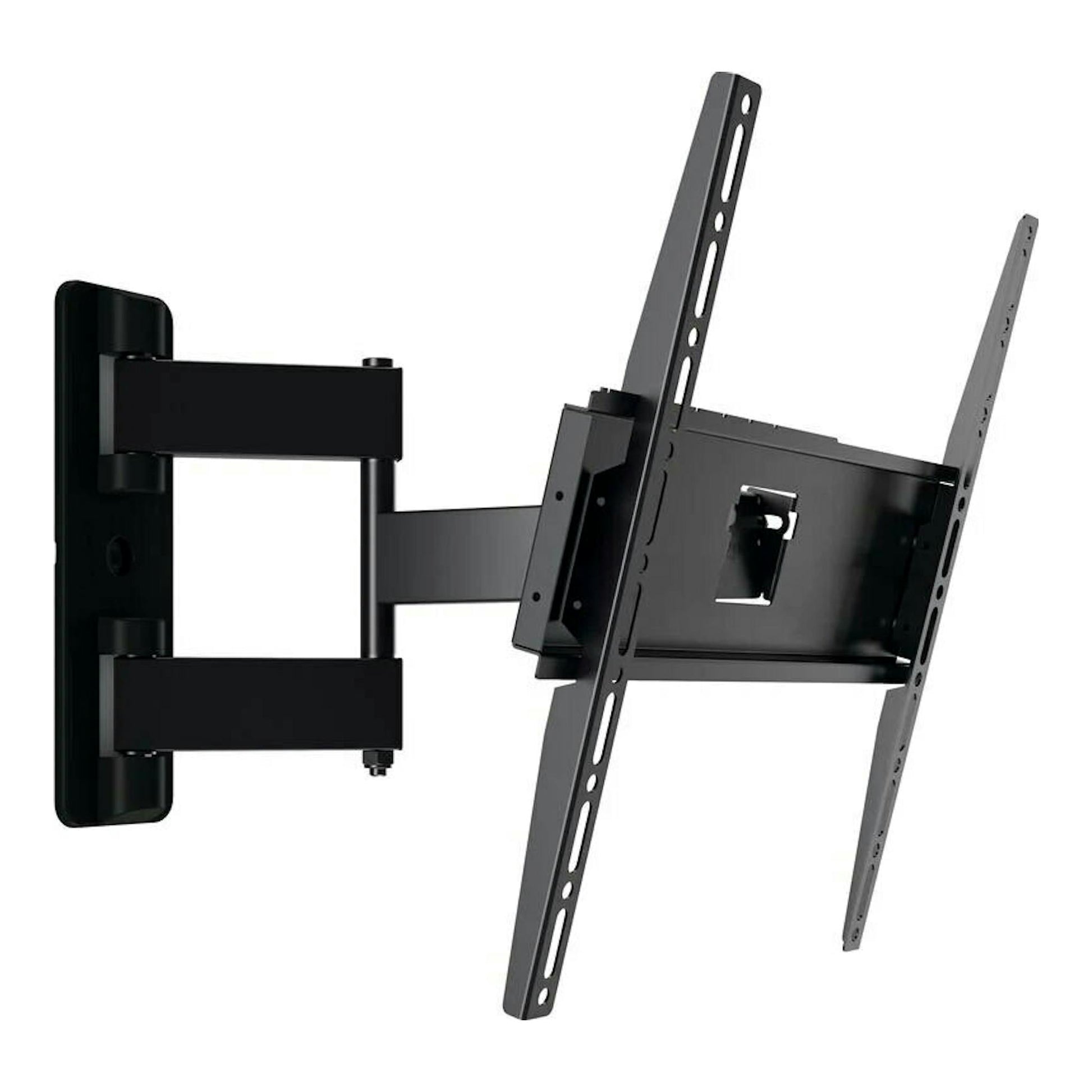 Soporte TV Vogels MA3040 negro, articulado, visto en ángulo frontal con brazo extensible y placa VESA.