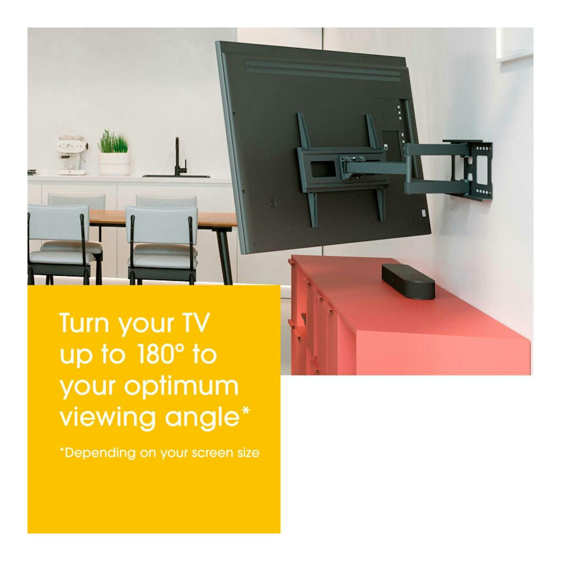 Soporte de TV Vogels MA4040 negro, articulado y extendido hacia la derecha, con televisor girado en pared.