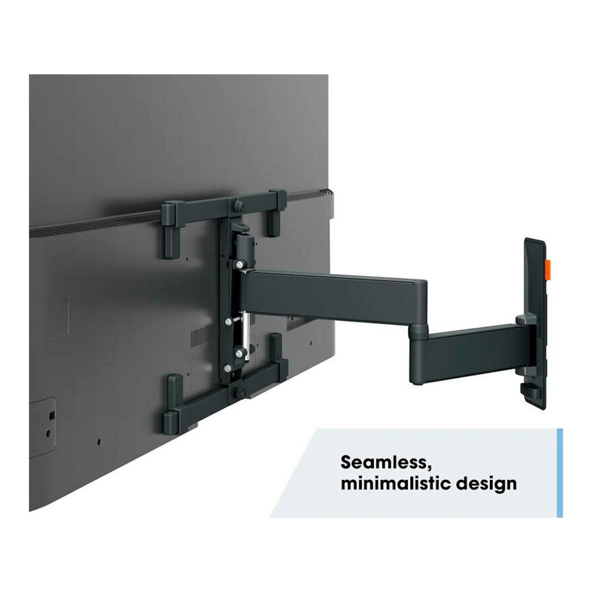 Soporte de pared para TV Vogels TVM 3463 negro, vista lateral con brazo articulado extendido.