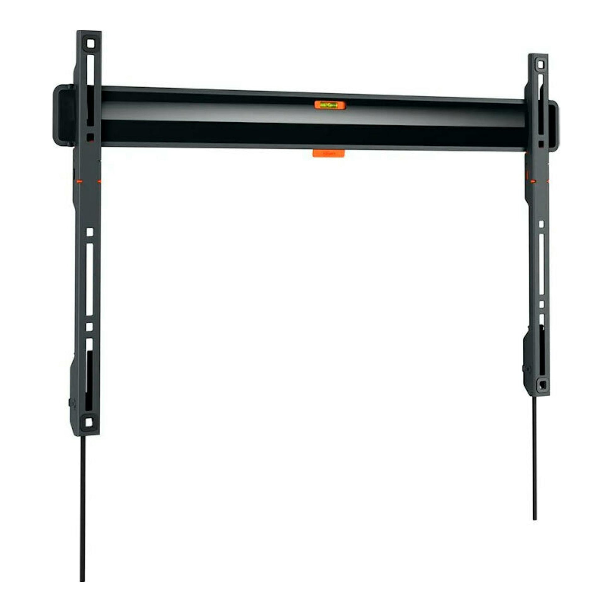 Soporte de pared para TV Vogels TVM 3603 negro, vista frontal sobre fondo blanco.