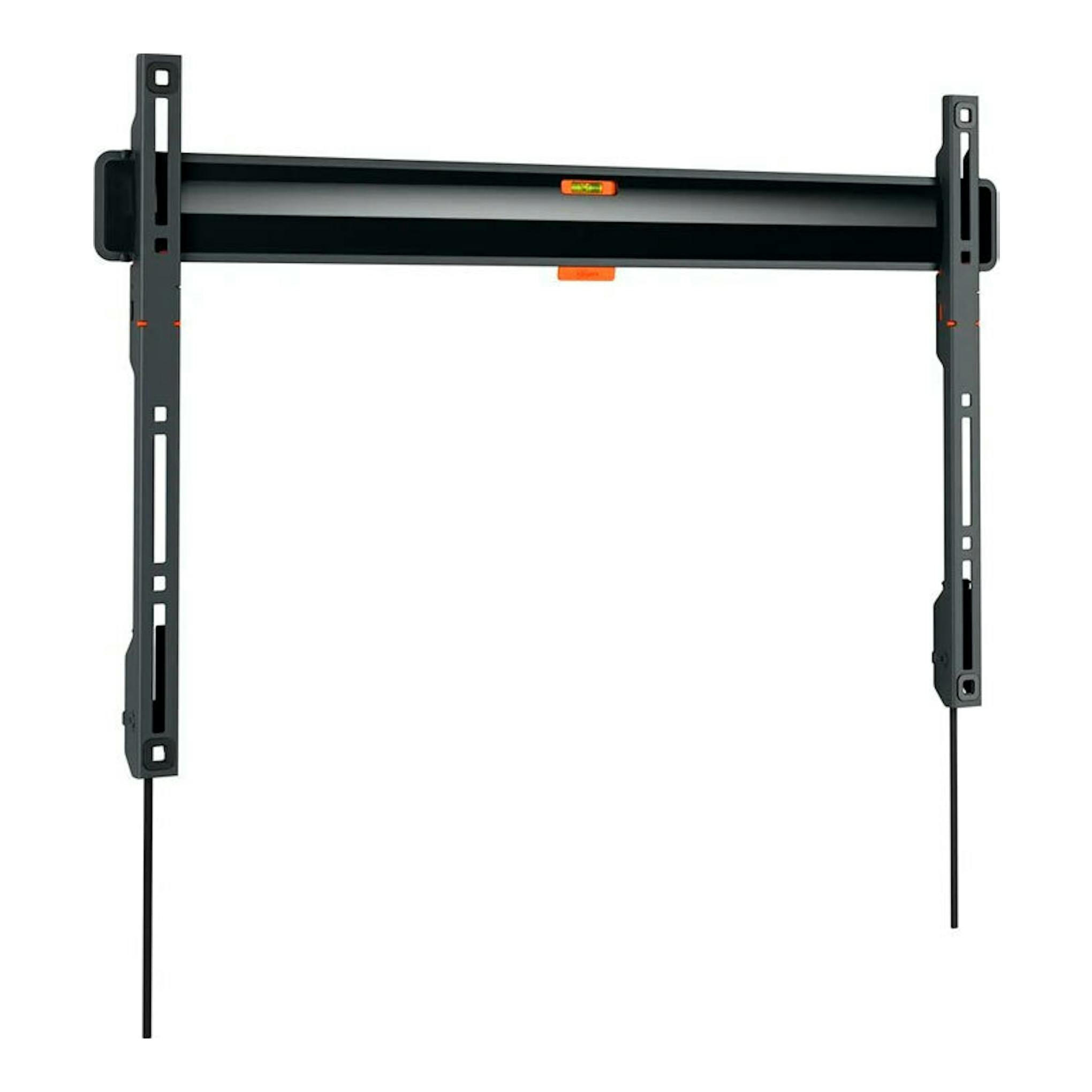 Soporte de pared para TV Vogels TVM 3603 negro, vista frontal sobre fondo blanco.