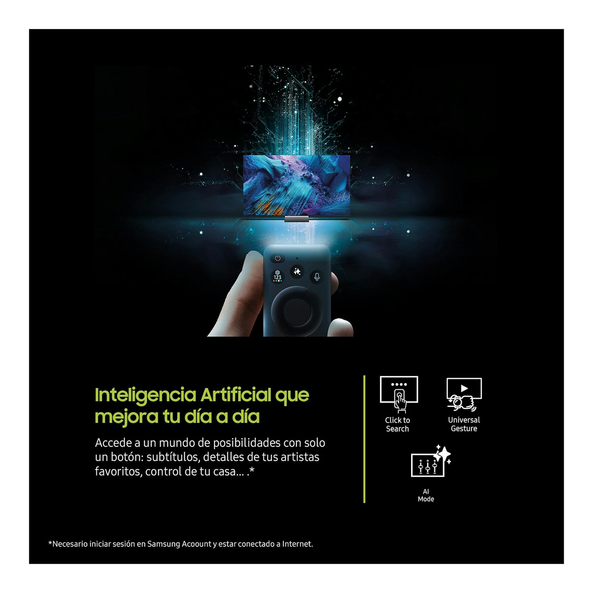 Samsung TQ55Q8FAAUXXC: televisor QLED con mando a distancia sobre fondo negro y pantalla con imagen azul.