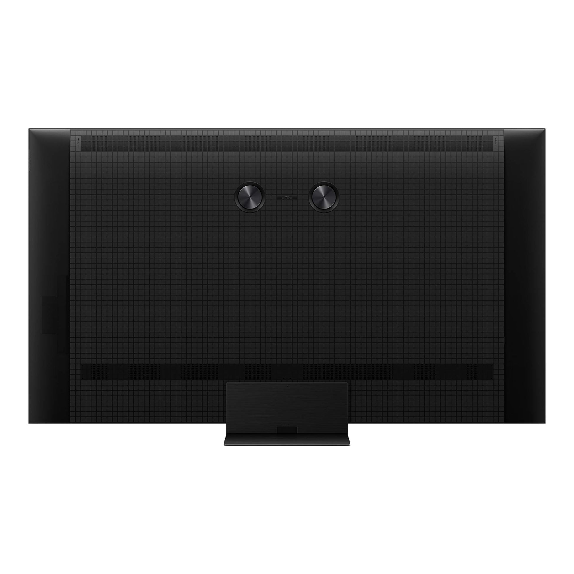 Vista trasera de un televisor TCL 55C7K negro, con base central rectangular.