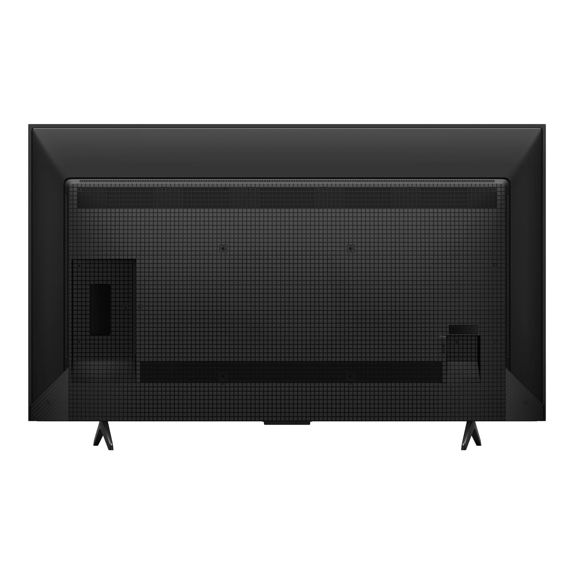 Televisor TCL 55P7K negro, vista trasera, con dos patas y panel posterior cuadriculado.