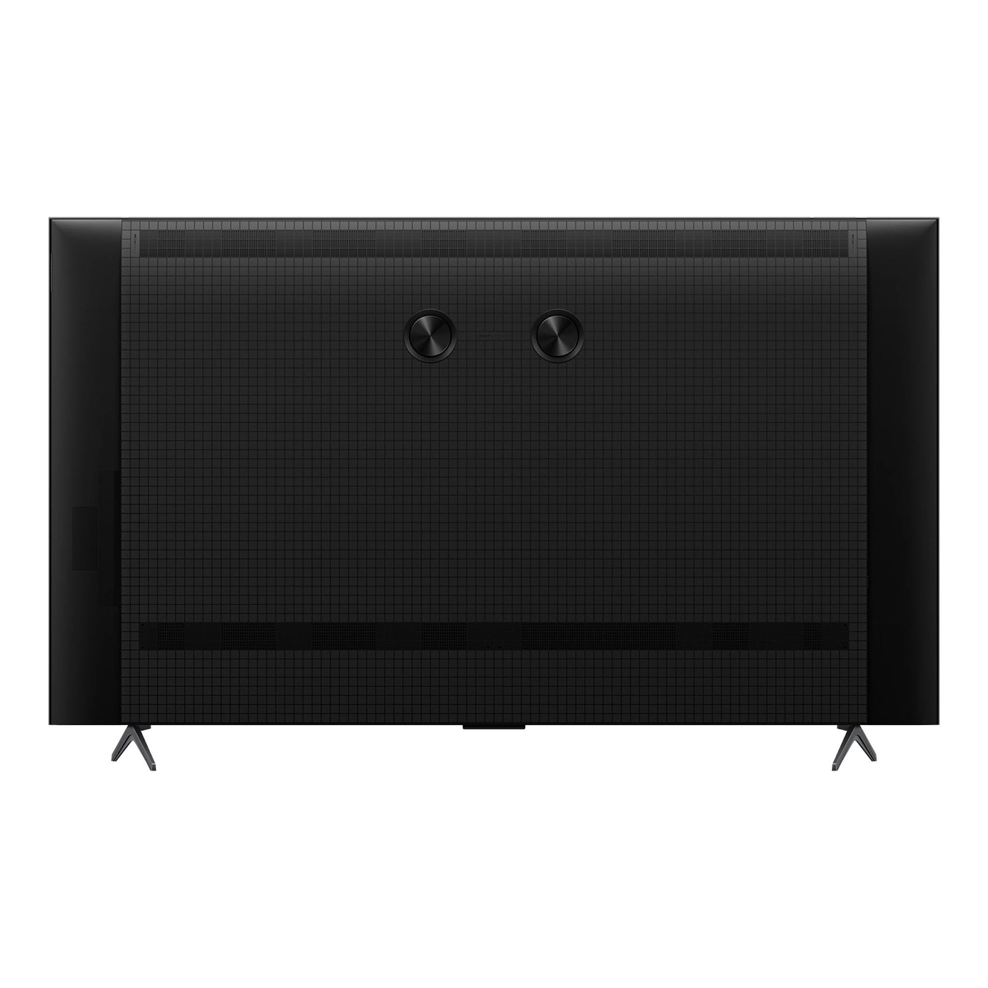 Televisor TCL C6K 55C6K en vista trasera, color negro, con dos patas y panel posterior texturizado.