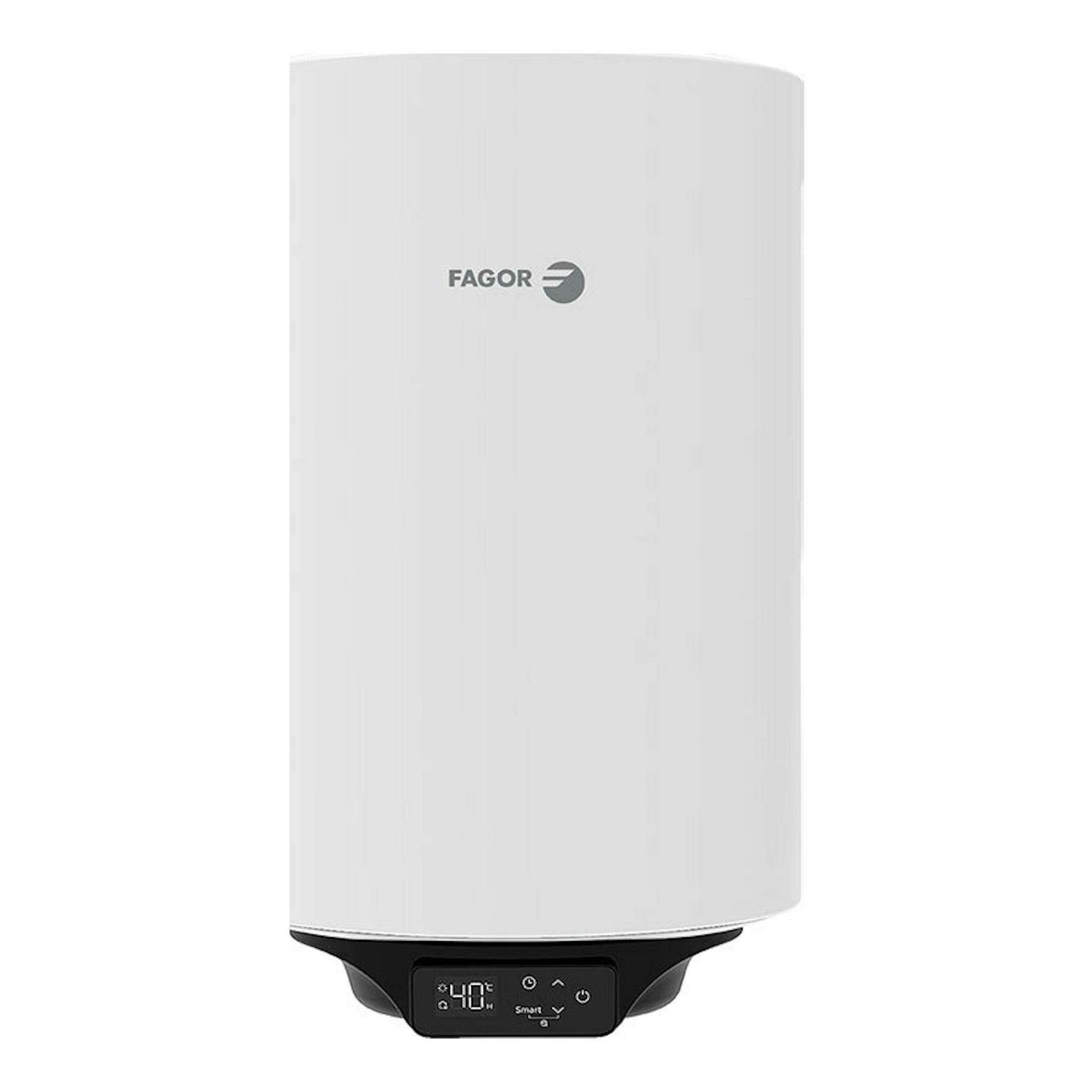 Termo eléctrico Fagor RD-80 W Eco blanco, vista frontal, con panel digital negro inferior.