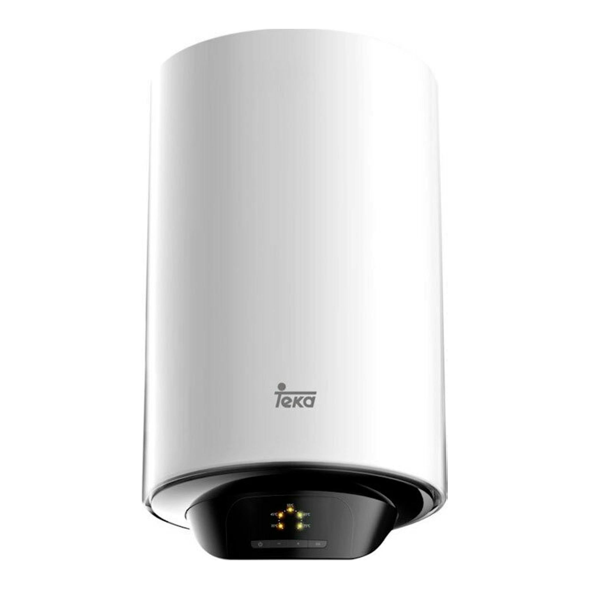 Termo Teka SMART EWH30VE-D blanco, vista frontal, con panel negro inferior iluminado.