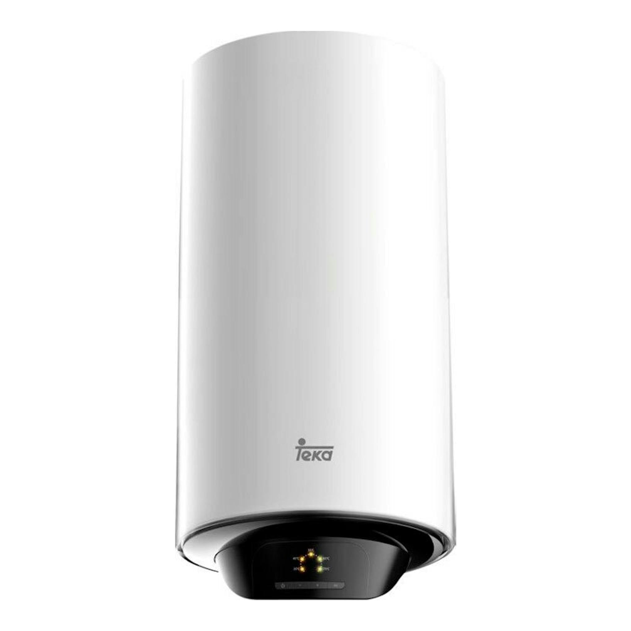 Termo vertical blanco Teka SMART EWH50VE-D, vista frontal, con panel de control negro inferior.
