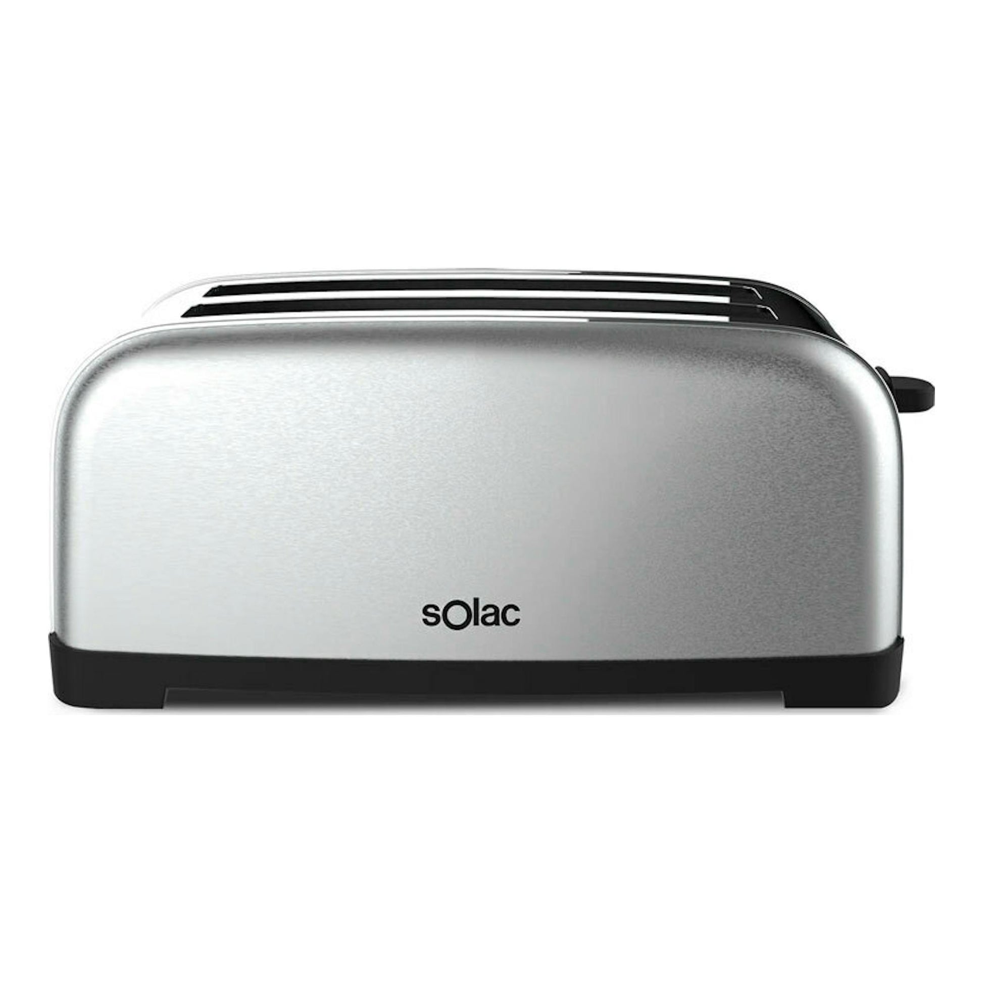 Tostador Solac TL5419 Ye-Yé plateado con base negra, vista frontal.