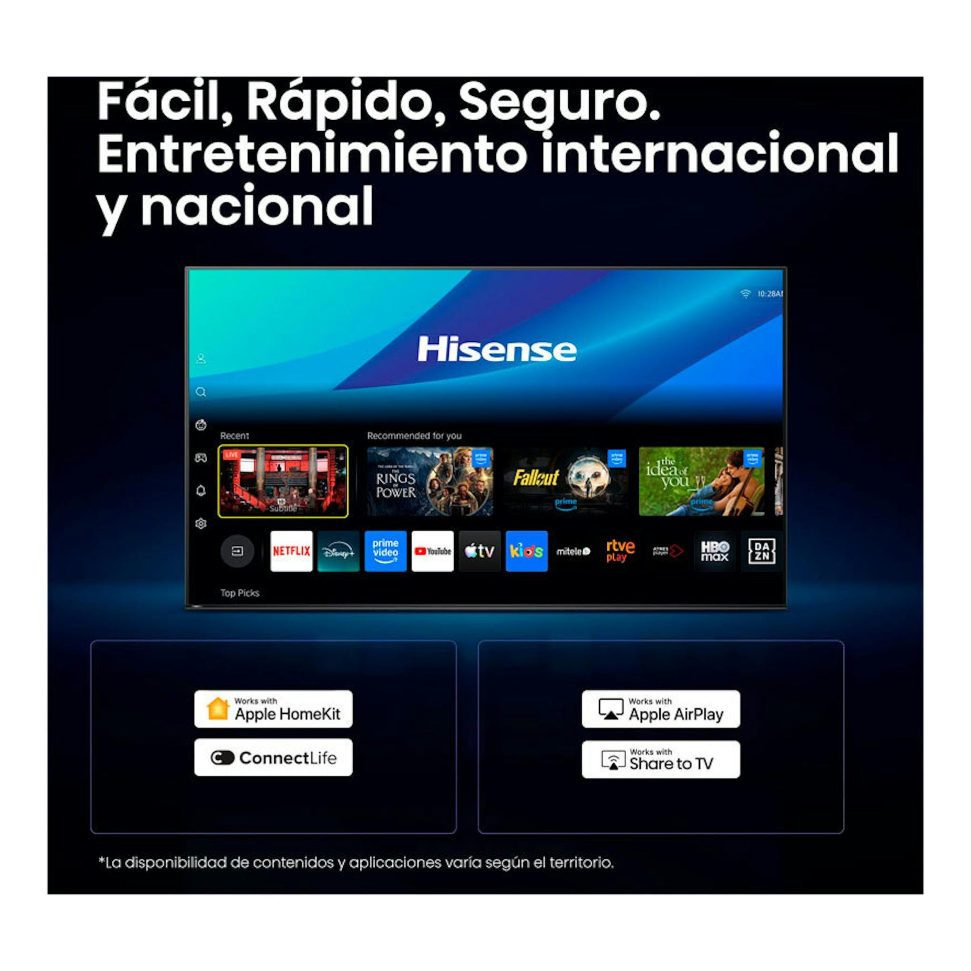 TV Hisense 32A4S LED Full HD de 32", vista frontal, con interfaz de streaming en pantalla.