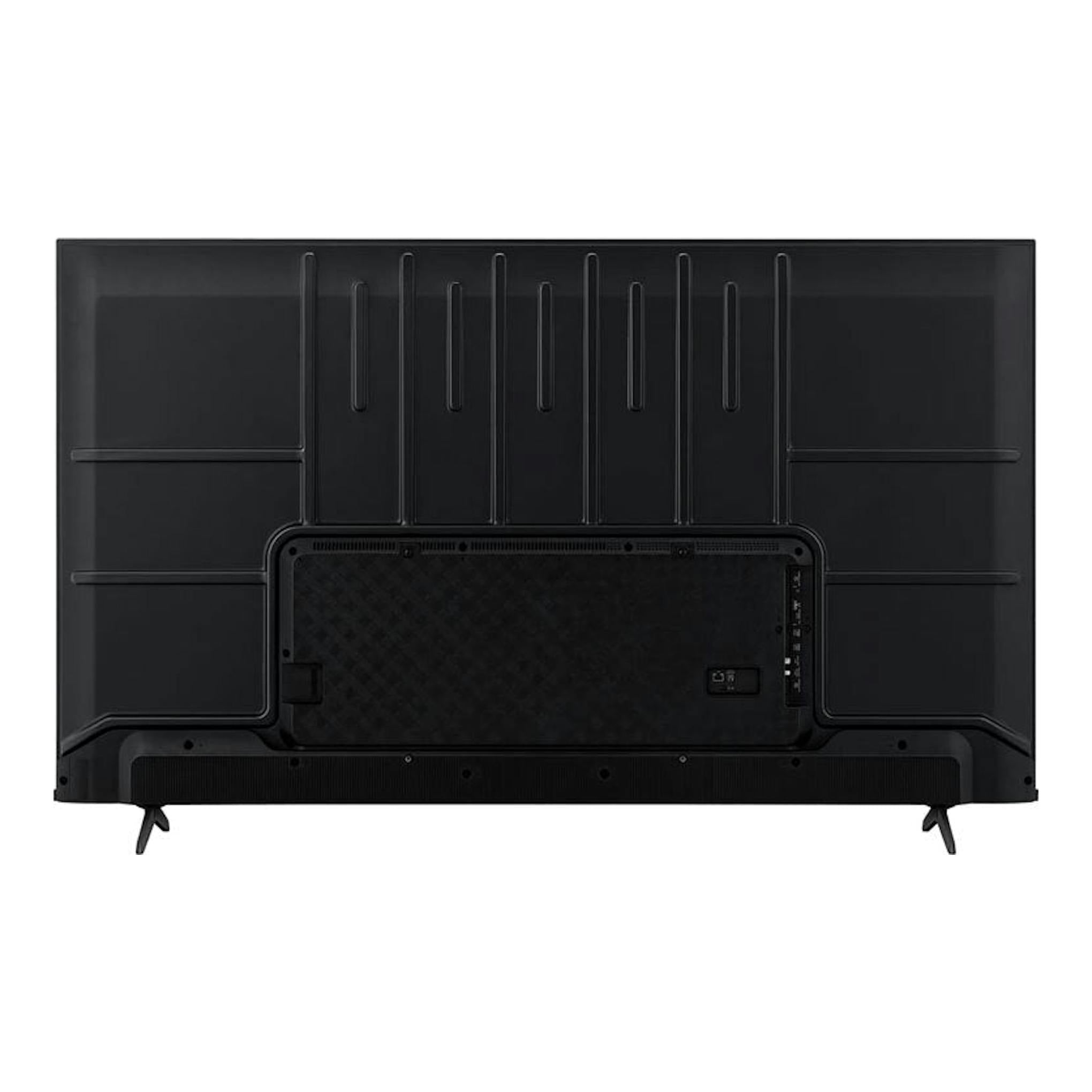 Televisor Hisense 43A6K 4K de 43", vista trasera en color negro con patas laterales.
