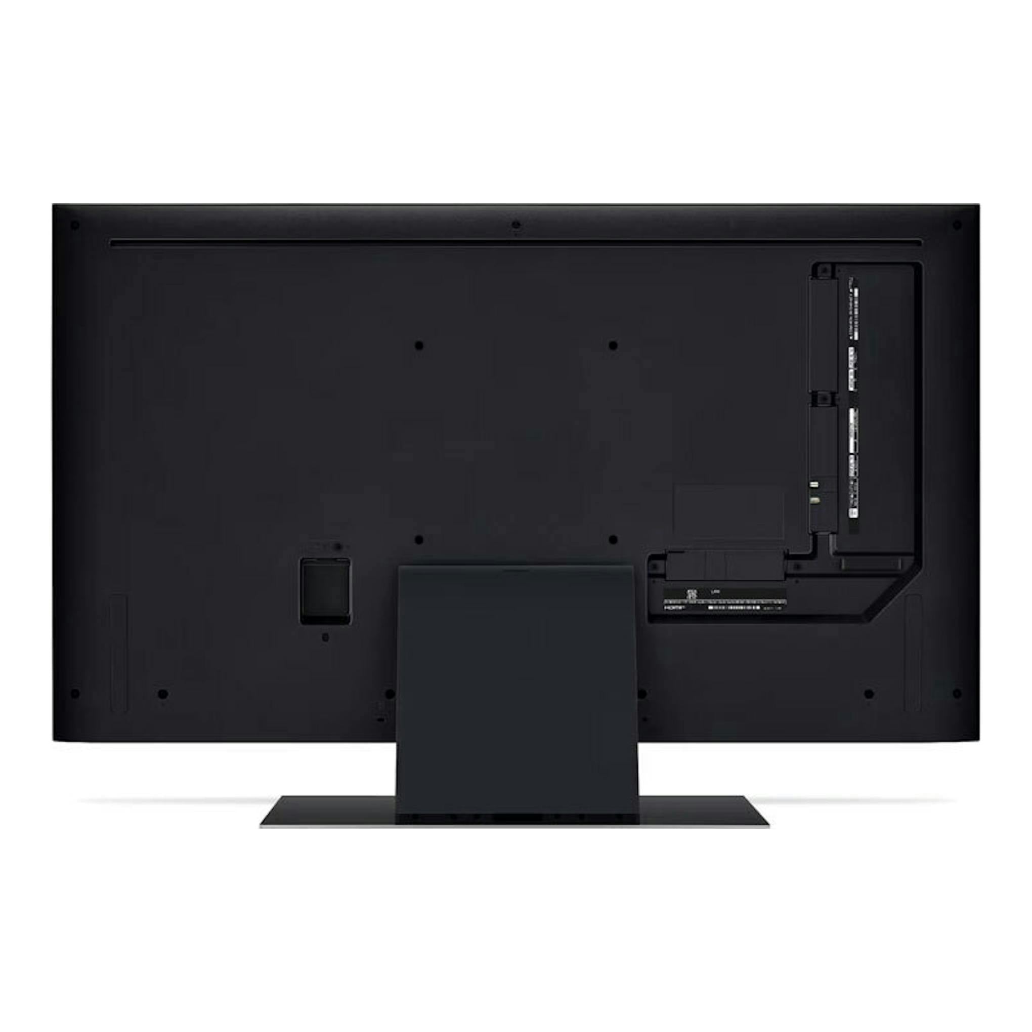 Televisor LG 50UT91006LA, vista trasera en negro con soporte central y base plana.