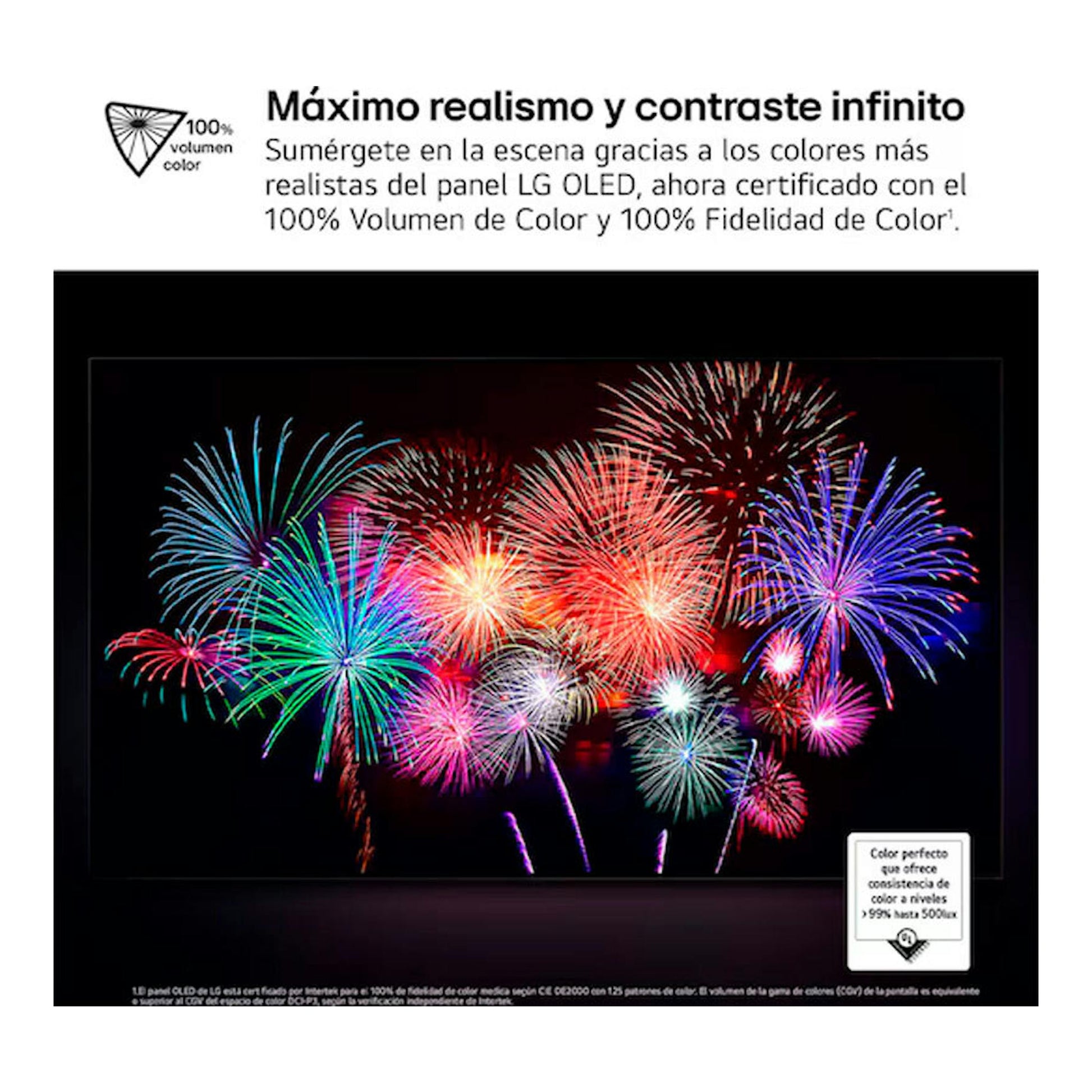 Vista frontal de una TV LG OLED55B56LA con fuegos artificiales en pantalla.