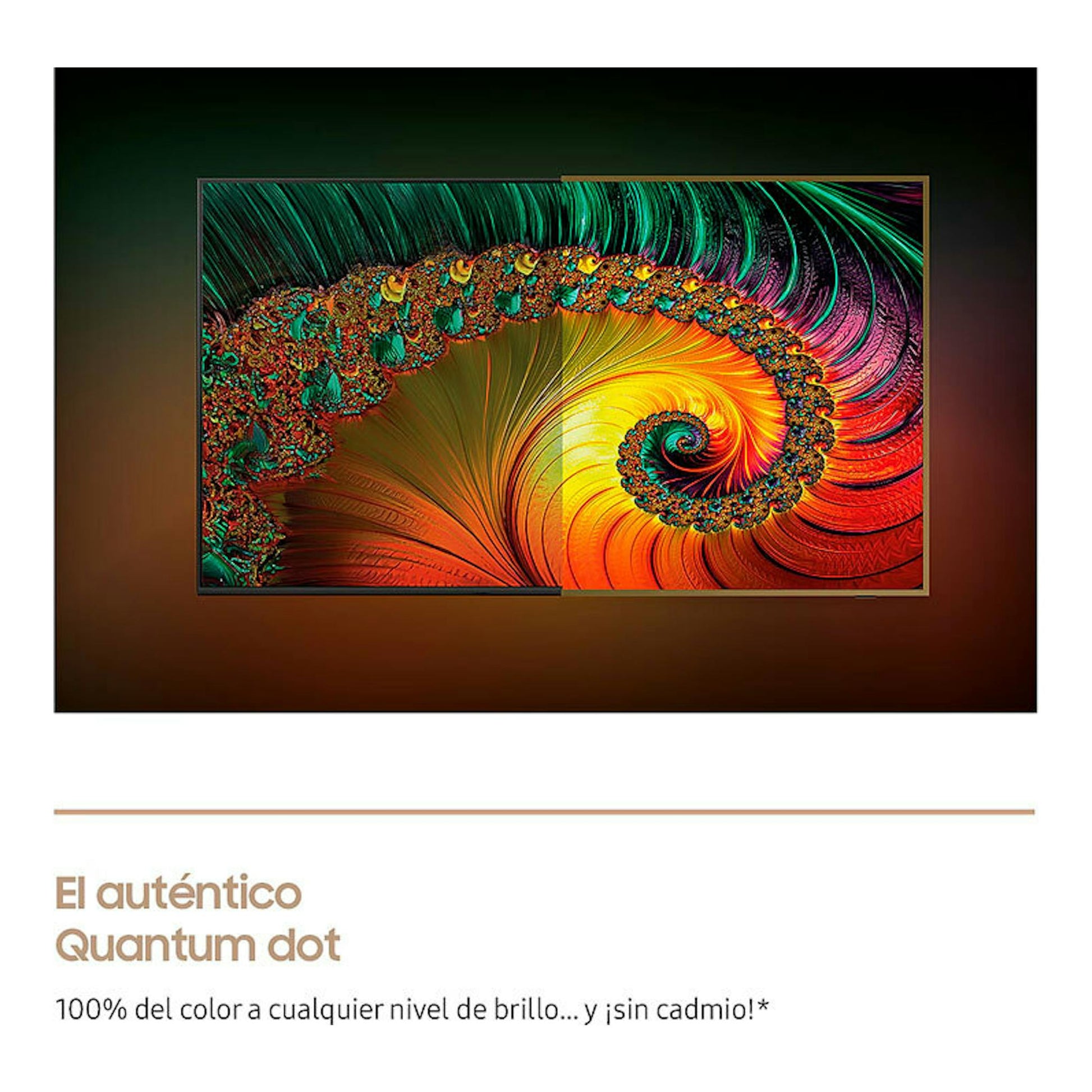 TV Samsung TQ43LS03FAUXXC QLED 4K de 43 pulgadas, vista frontal, con imagen abstracta multicolor y fondo oscuro.