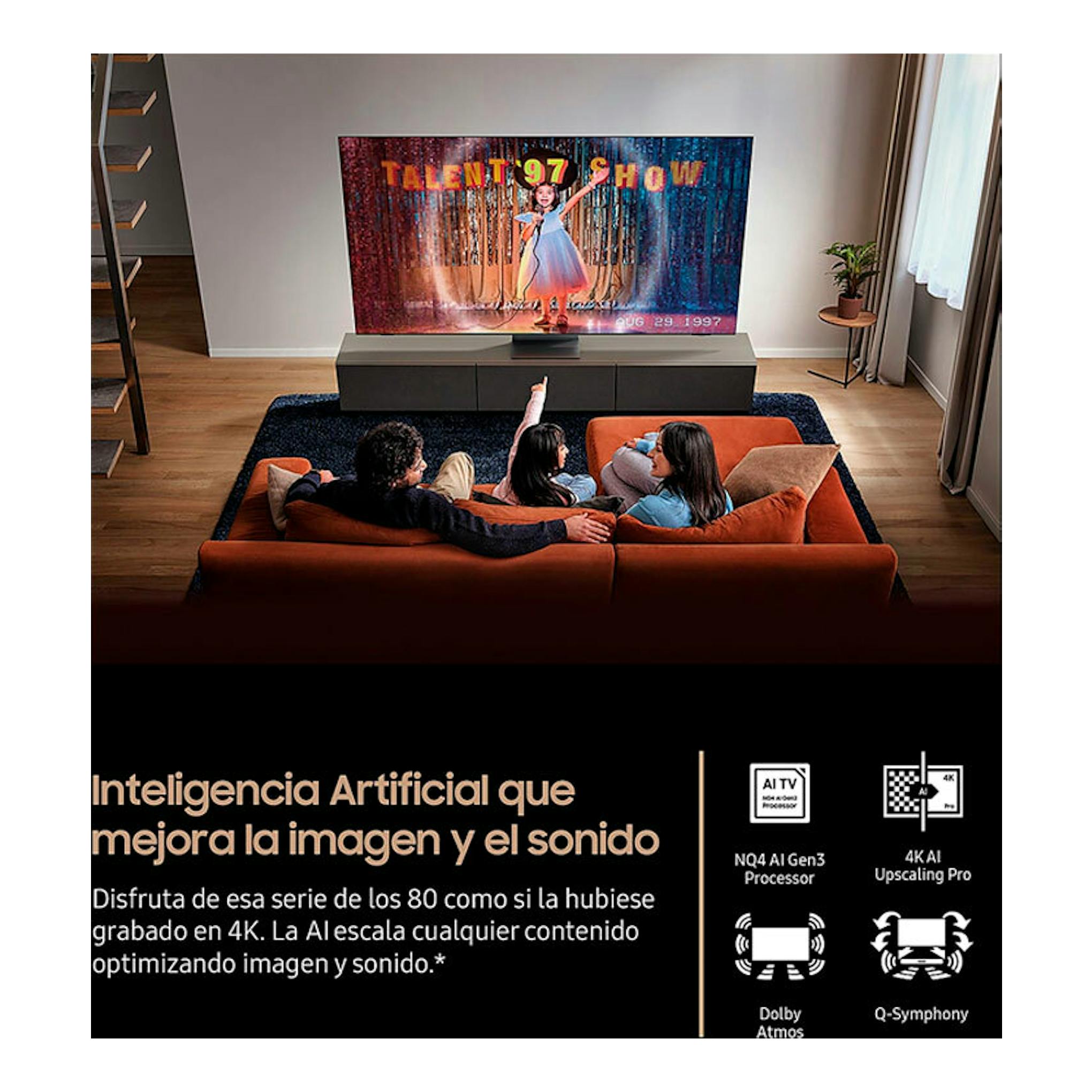 Samsung TQ50QN90FATXXC NeoQLED 4K de 50 pulgadas, vista frontal en un salón.