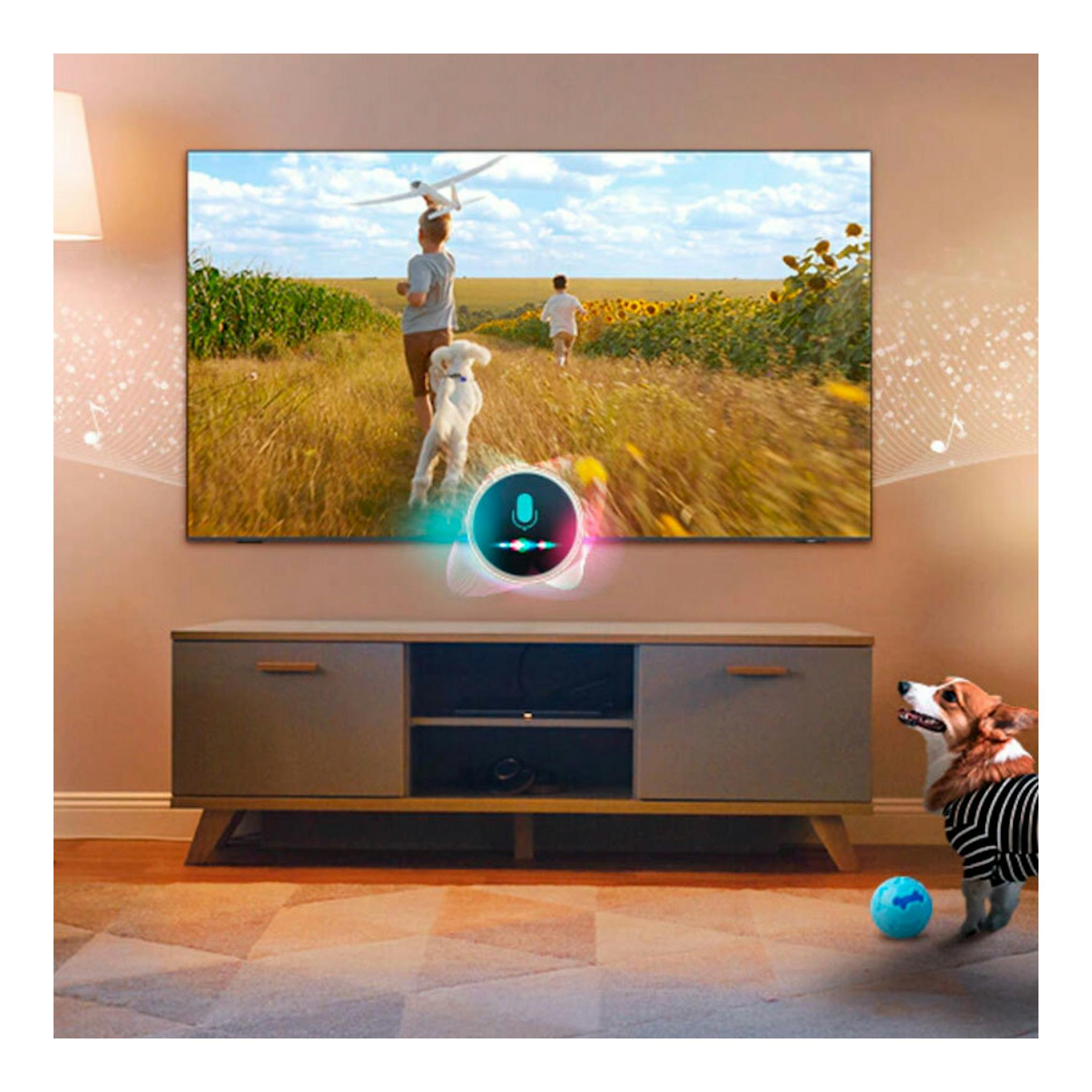 Samsung TQ65QN90FATXXC Neo QLED 4K de 65", televisor negro montado en pared, vista frontal.