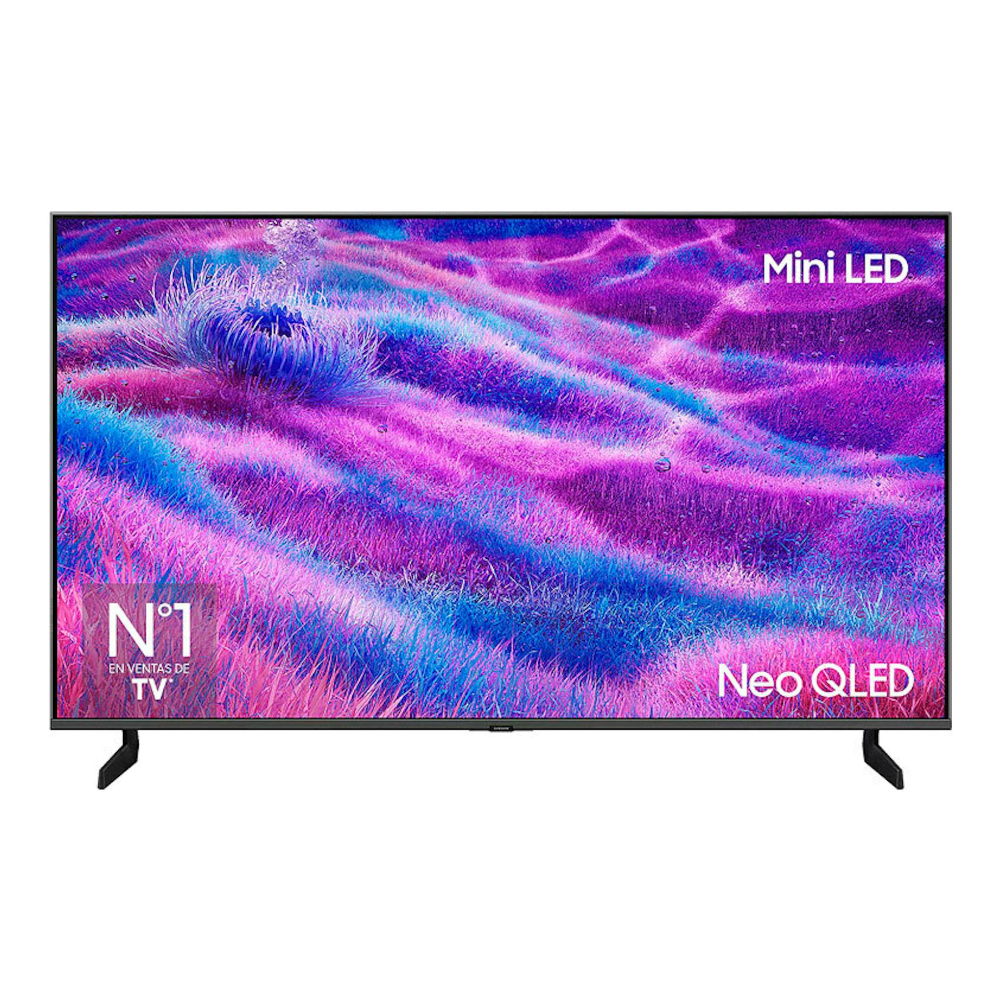 TV Samsung TQ75QN80FAUXXC Neo QLED 4K de 75", vista frontal, marco negro y pantalla con imagen abstracta.