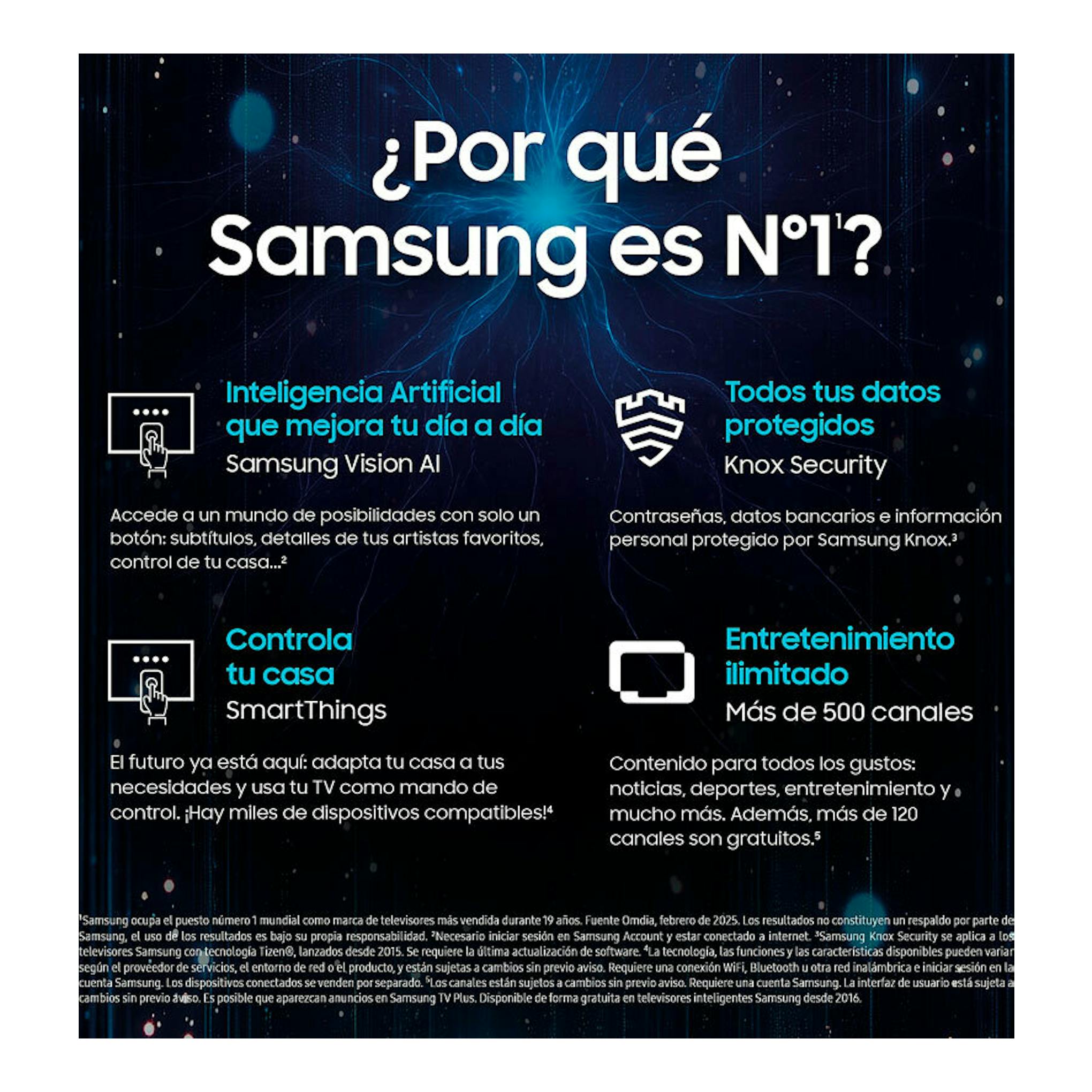 Gráfico promocional de Samsung con texto “¿Por qué Samsung es N°1?” sobre fondo negro y azul.