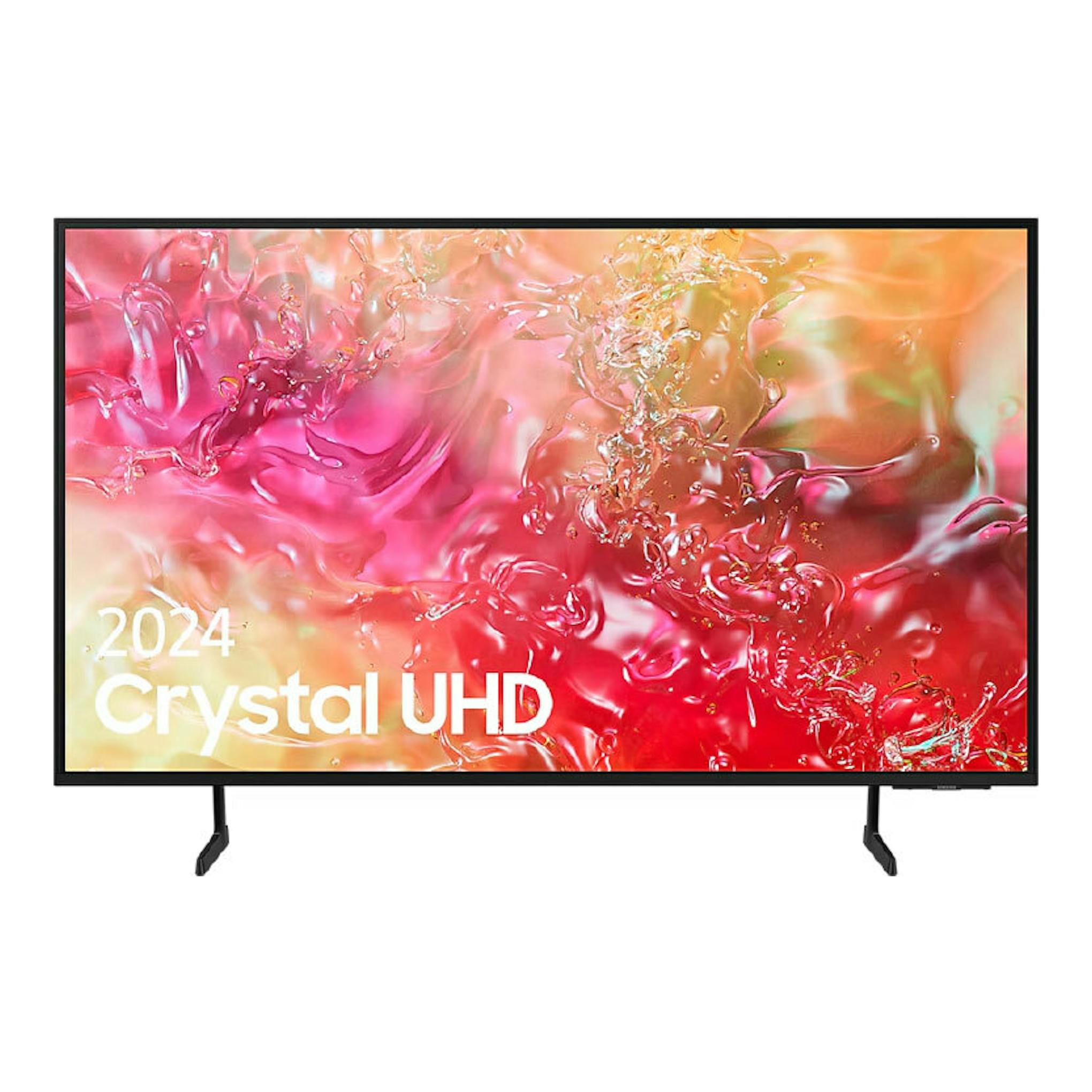 Samsung TU65DU7105KXXC: televisor LED 4K de 65", vista frontal, marco negro y pantalla Crystal UHD.
