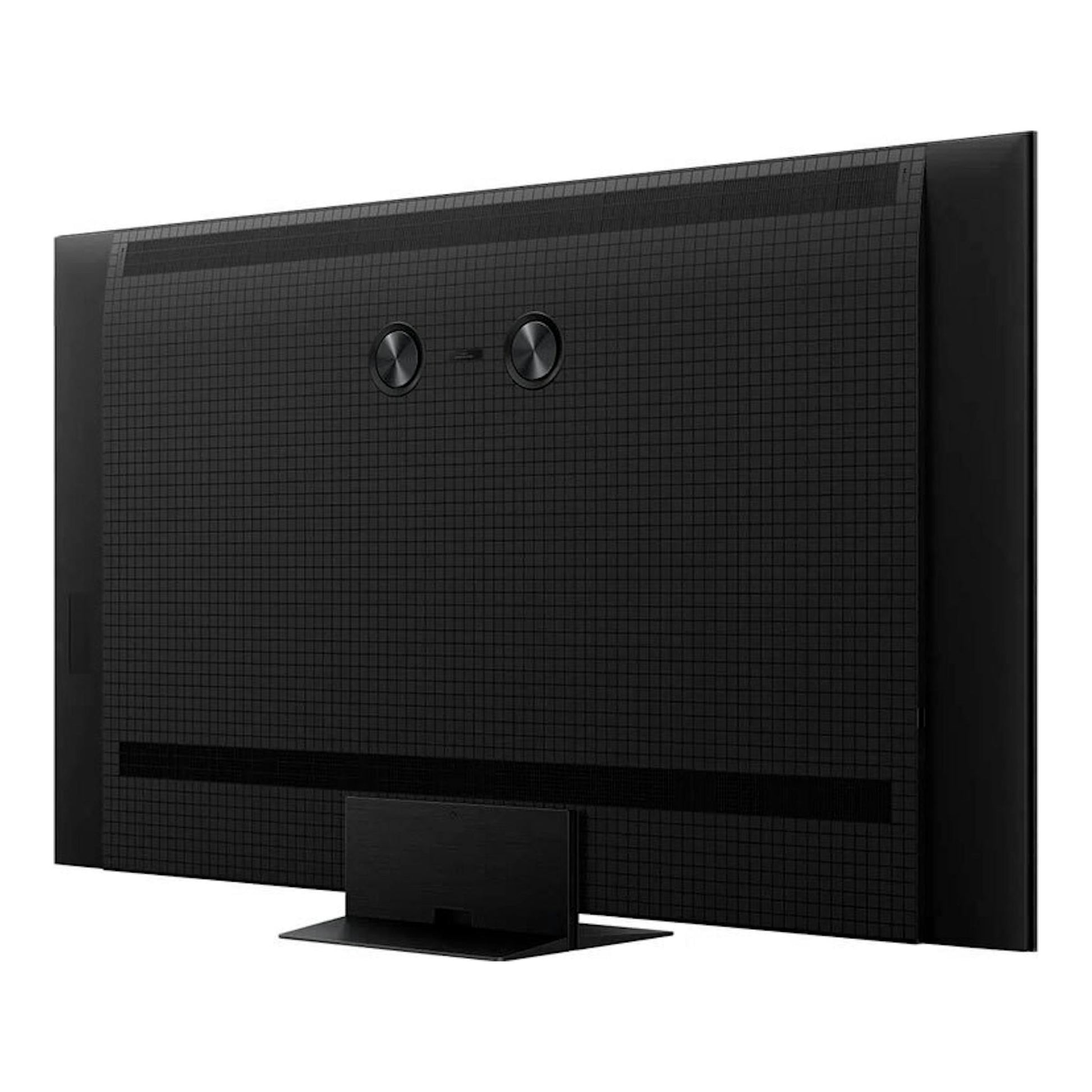 TV TCL 65C7K MiniLED 4K de 65 pulgadas, vista trasera en negro con soporte central.