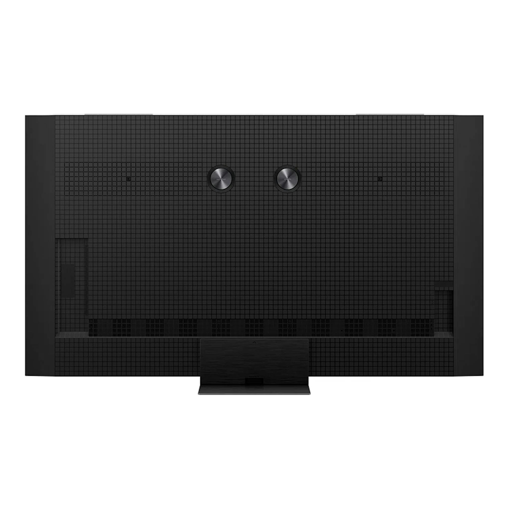 TV TCL 65C8K MiniLED 4K de 65 pulgadas, vista trasera en negro con soporte central.