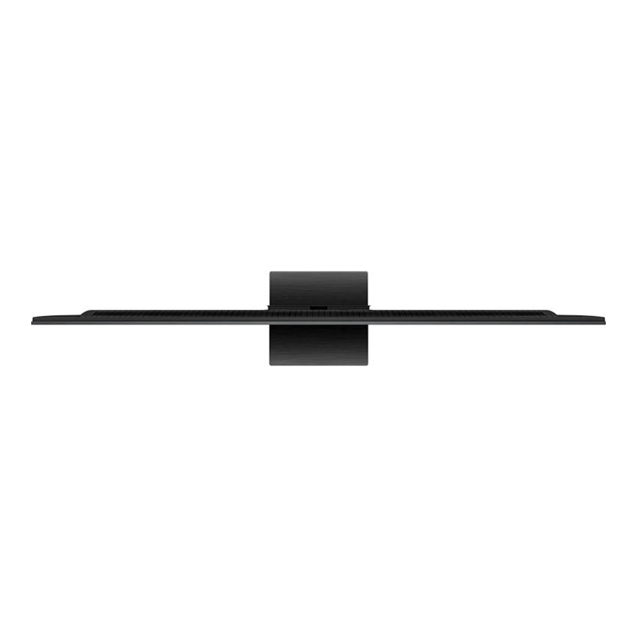 TV TCL 75C7K MiniLED 4K de 75", vista lateral, en negro, sobre soporte central, sobre fondo blanco.