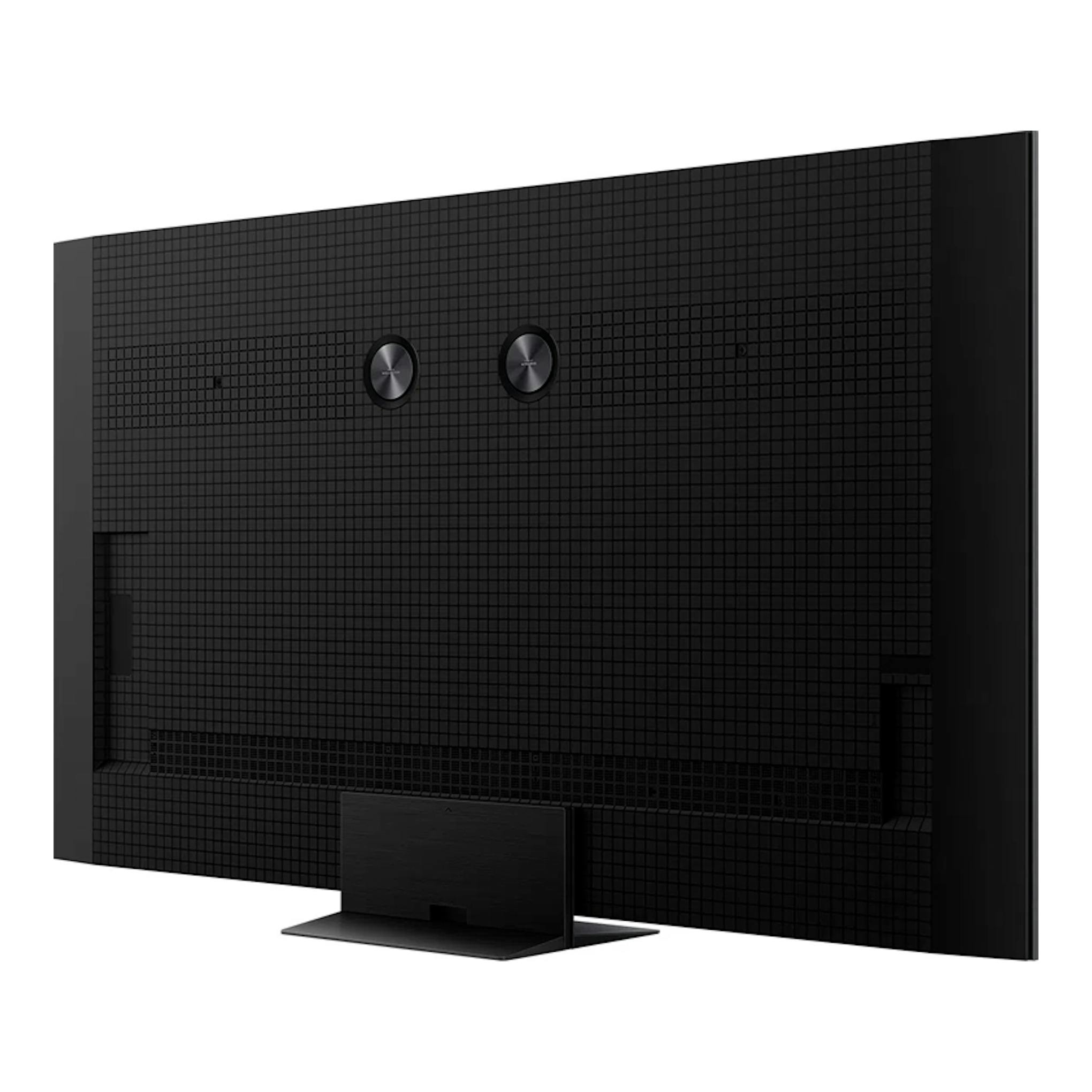 TV TCL 85C8K MiniLED 4K de 85", vista trasera en negro, con soporte central y panel texturizado.