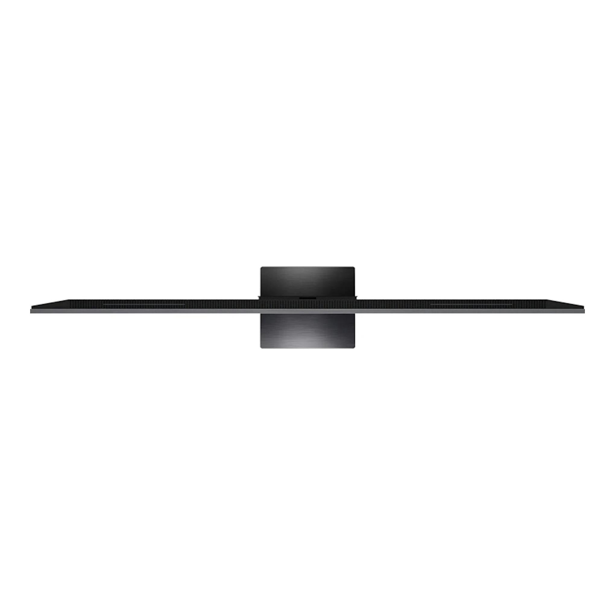 TV TCL 85C8K MiniLED 4K de 85", vista lateral, en color negro, con perfil ultrafino y base central.