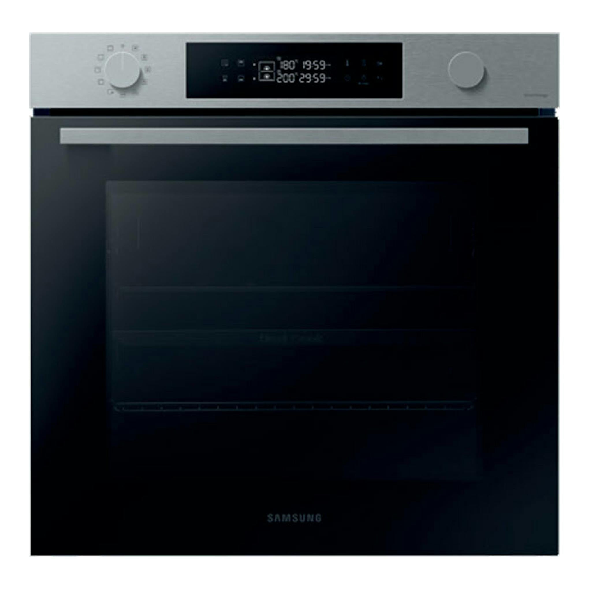 Samsung NV7B4430YAS/U1, horno empotrable frontal en inox y negro, con pantalla digital y mandos giratorios.