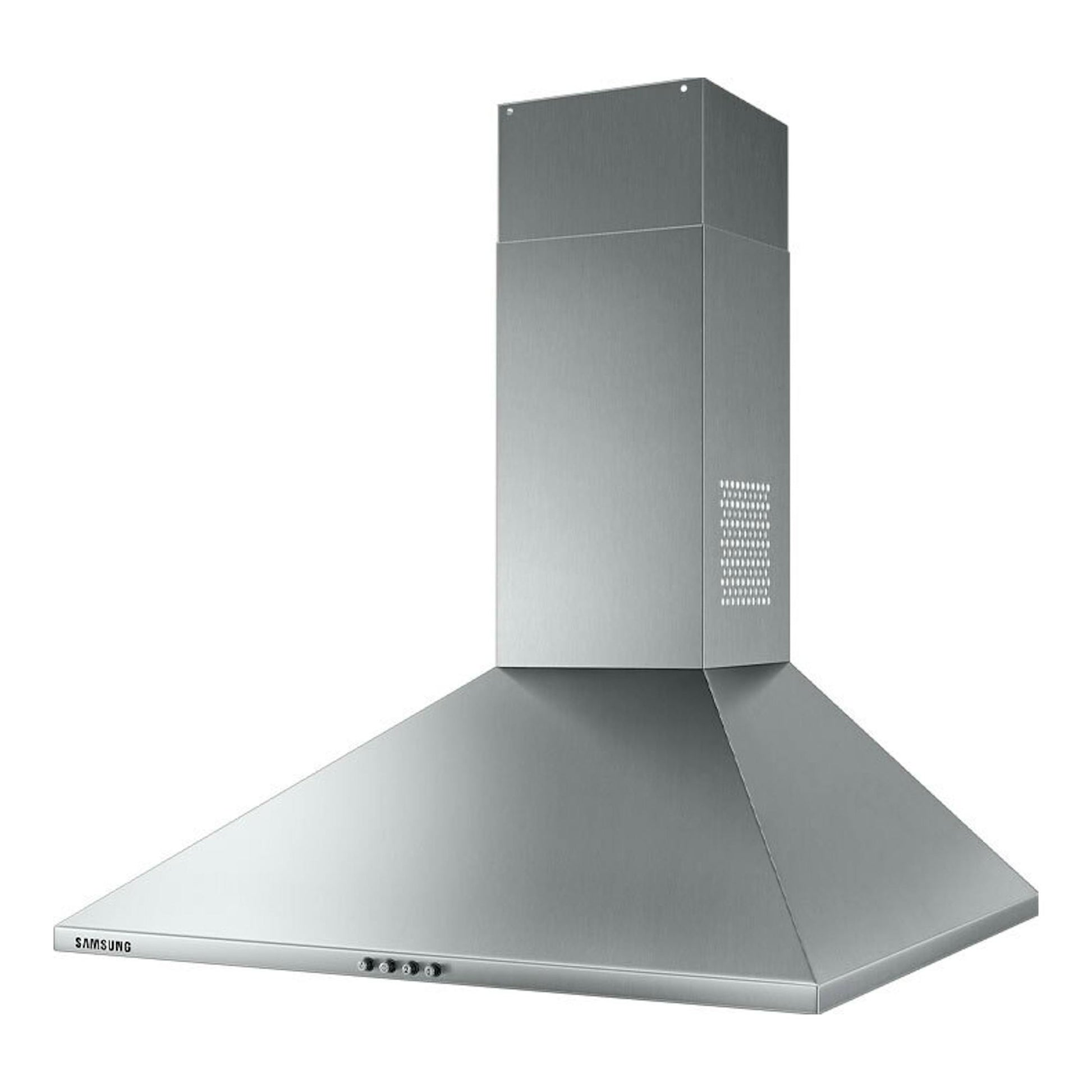 Campana decorativa Samsung NK24M3050PS/U1 inox, vista frontal, con chimenea y panel inclinado de 60 cm.