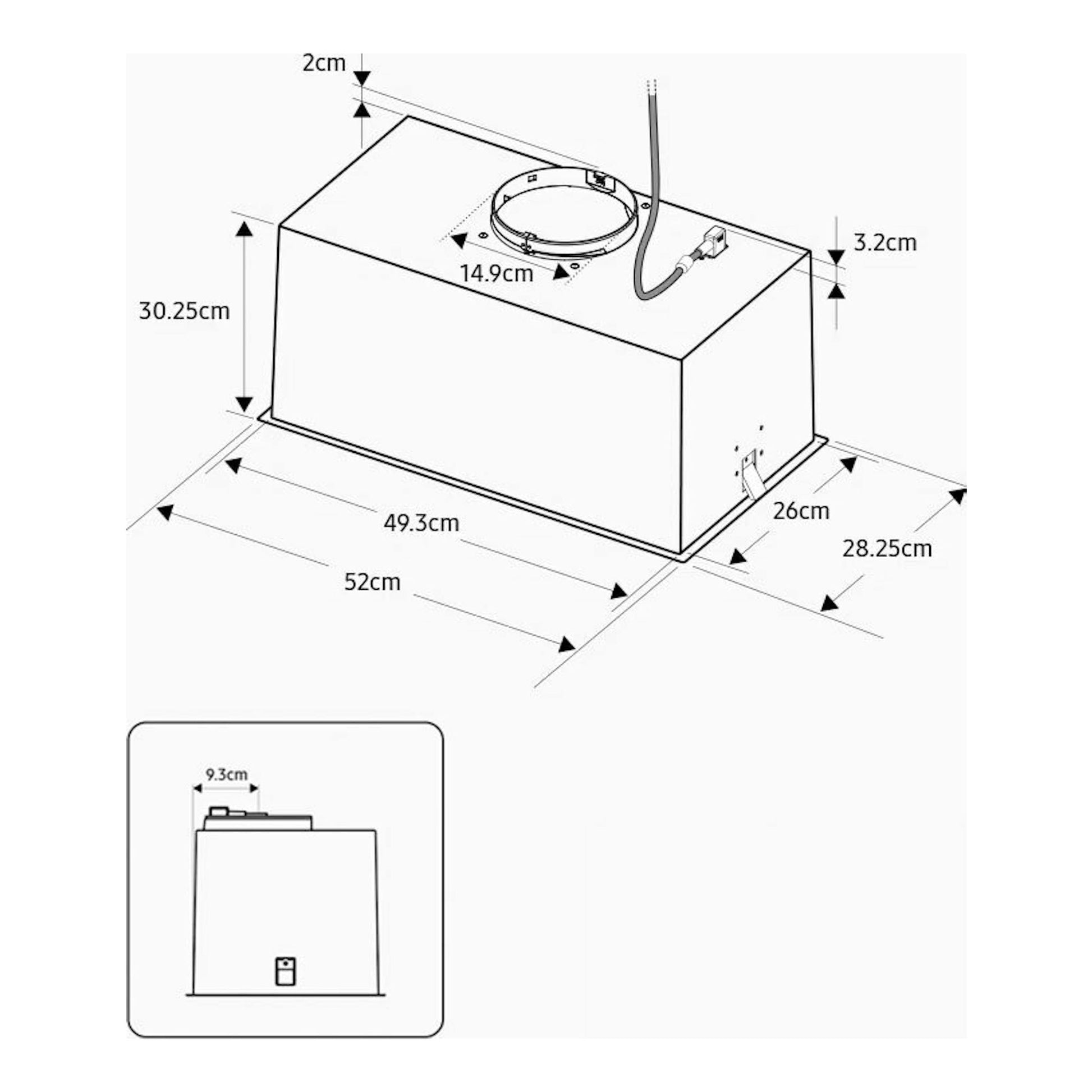 Samsung NK52FG455CS/UR: esquema técnico de grupo filtrante blanco, vista isométrica, 52 cm.