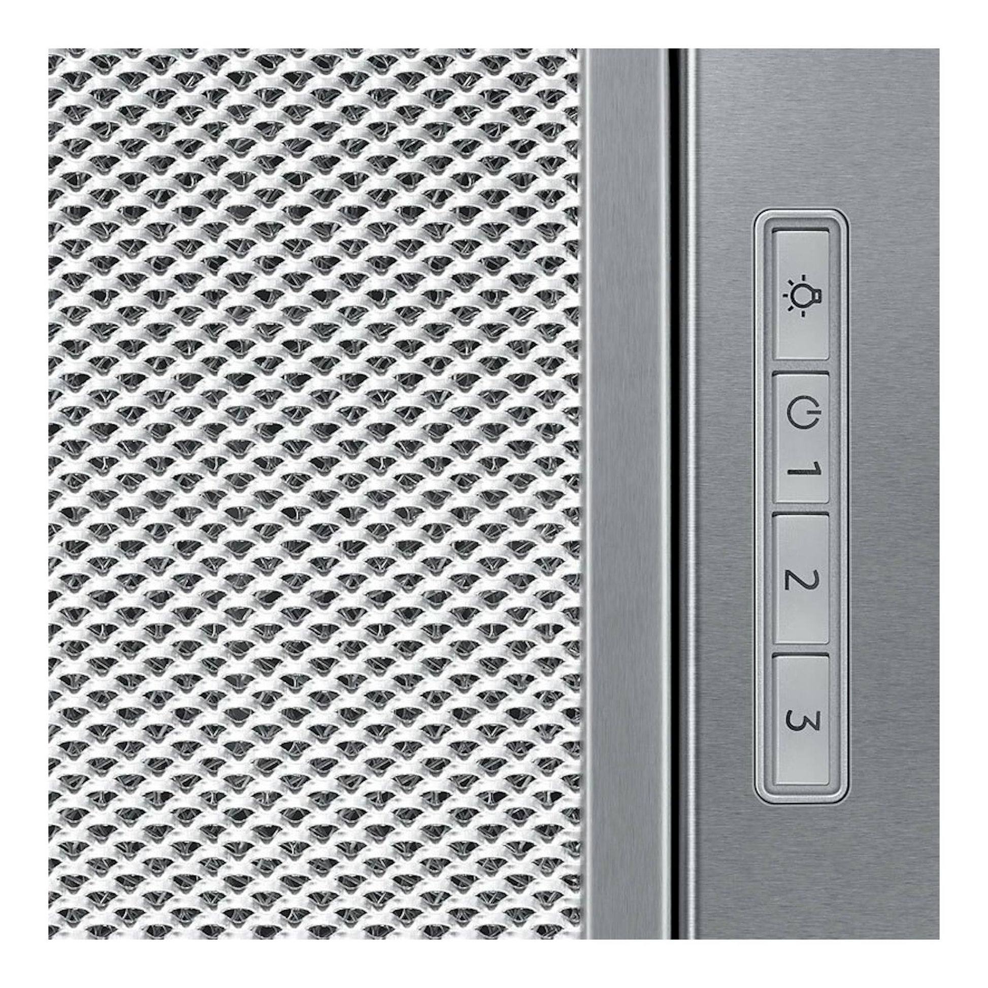 Grupo filtrante Samsung NK52FG454CS/UR, vista frontal en acero inoxidable, con filtro de malla y panel de botones.