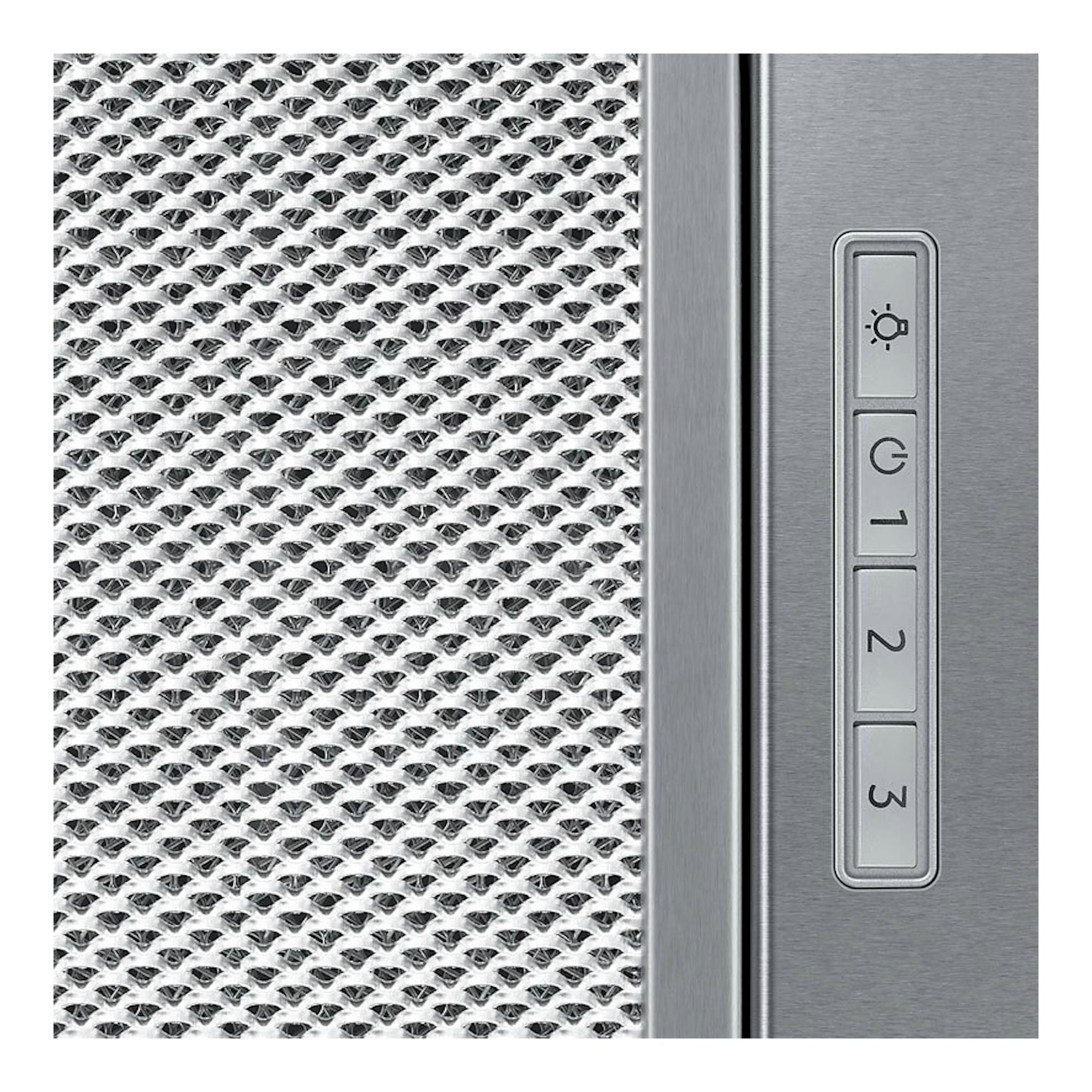 Grupo filtrante Samsung NK52FG454CS/UR, vista frontal en acero inoxidable, con filtro de malla y panel de botones.