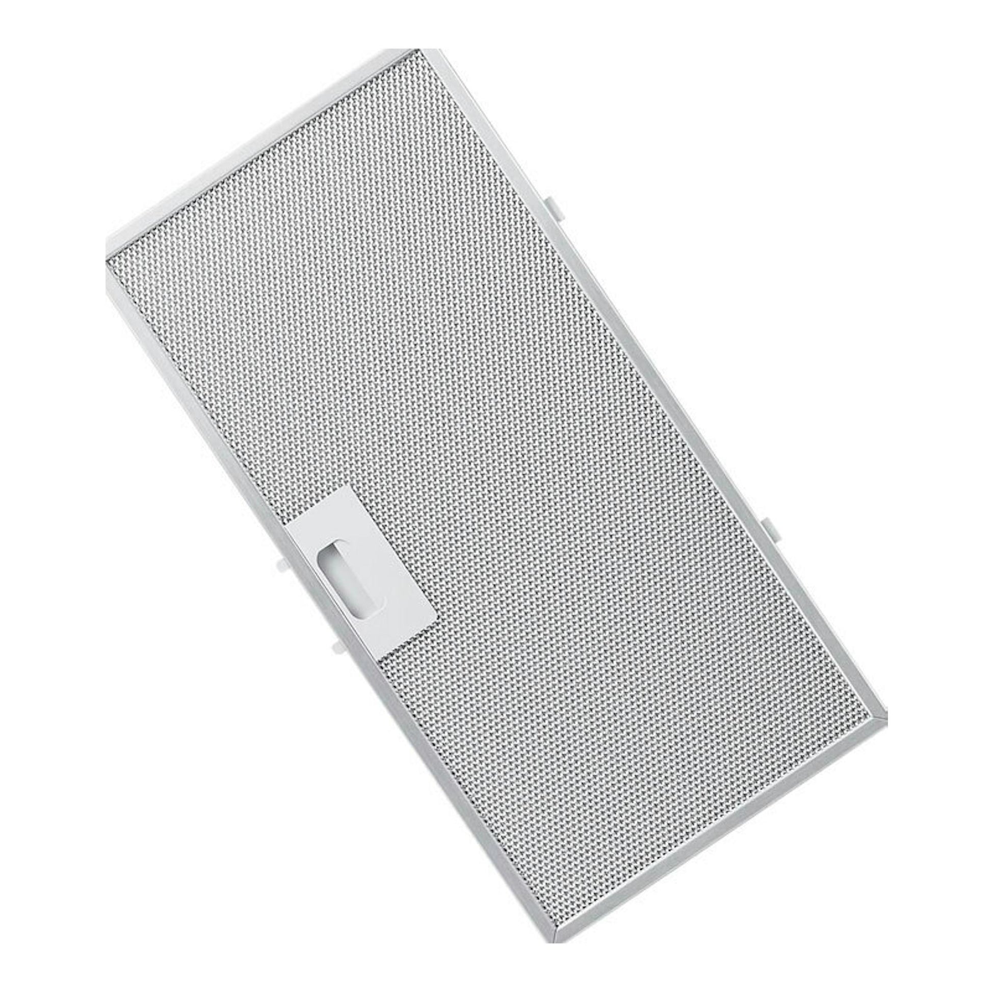 Filtro metálico Samsung NK52FG454CS/UR, rectangular plateado, visto en diagonal sobre fondo blanco.
