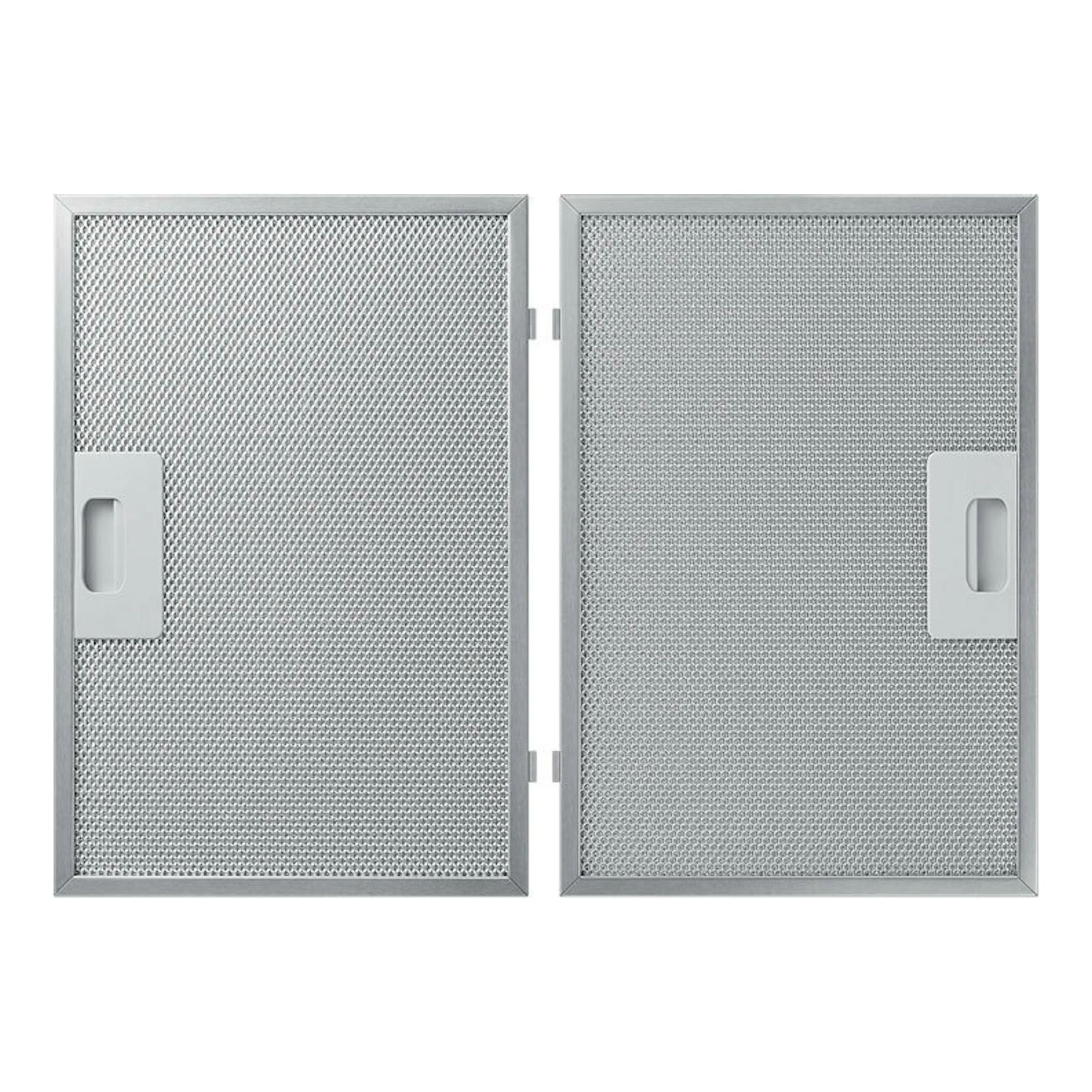 Filtro grupo Samsung NK72FG454CS/UR de 72 cm, vista frontal de dos paneles metálicos plateados.