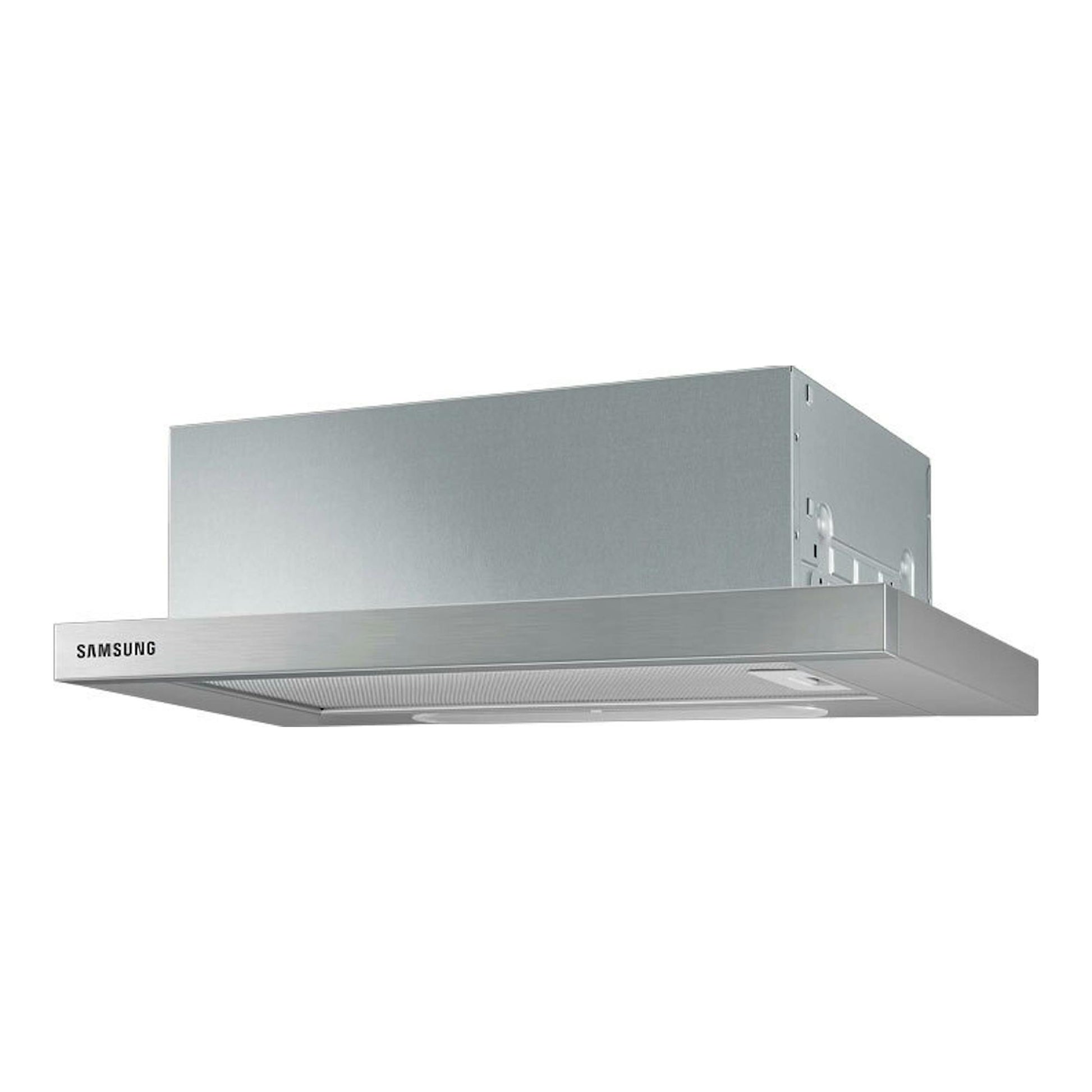 Campana telescópica Samsung NK24M1030IS/UR inox, vista frontal en ángulo, 60 cm
