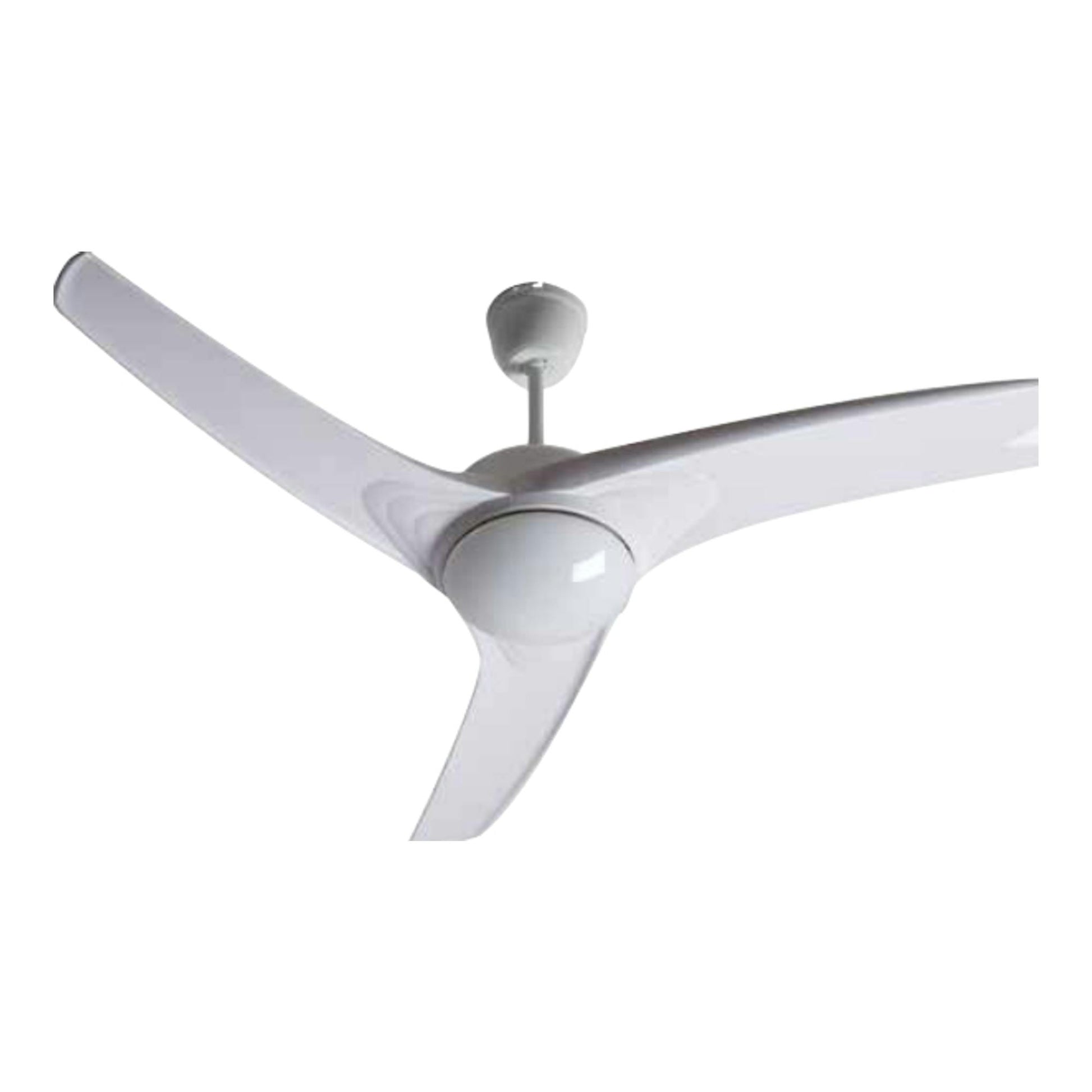 Ventilador de techo FM VT-System 130 blanco, vista inferior, con 3 aspas y soporte al techo.
