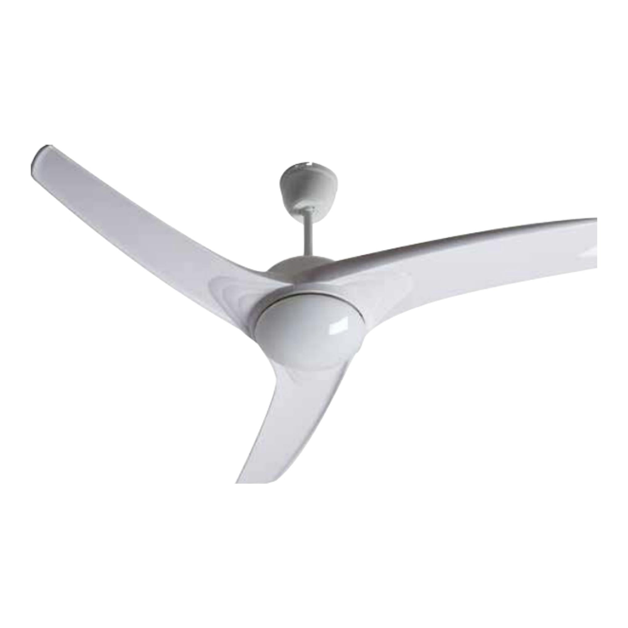 Ventilador de techo FM VT-System 130 blanco, vista inferior, con 3 aspas y soporte al techo.