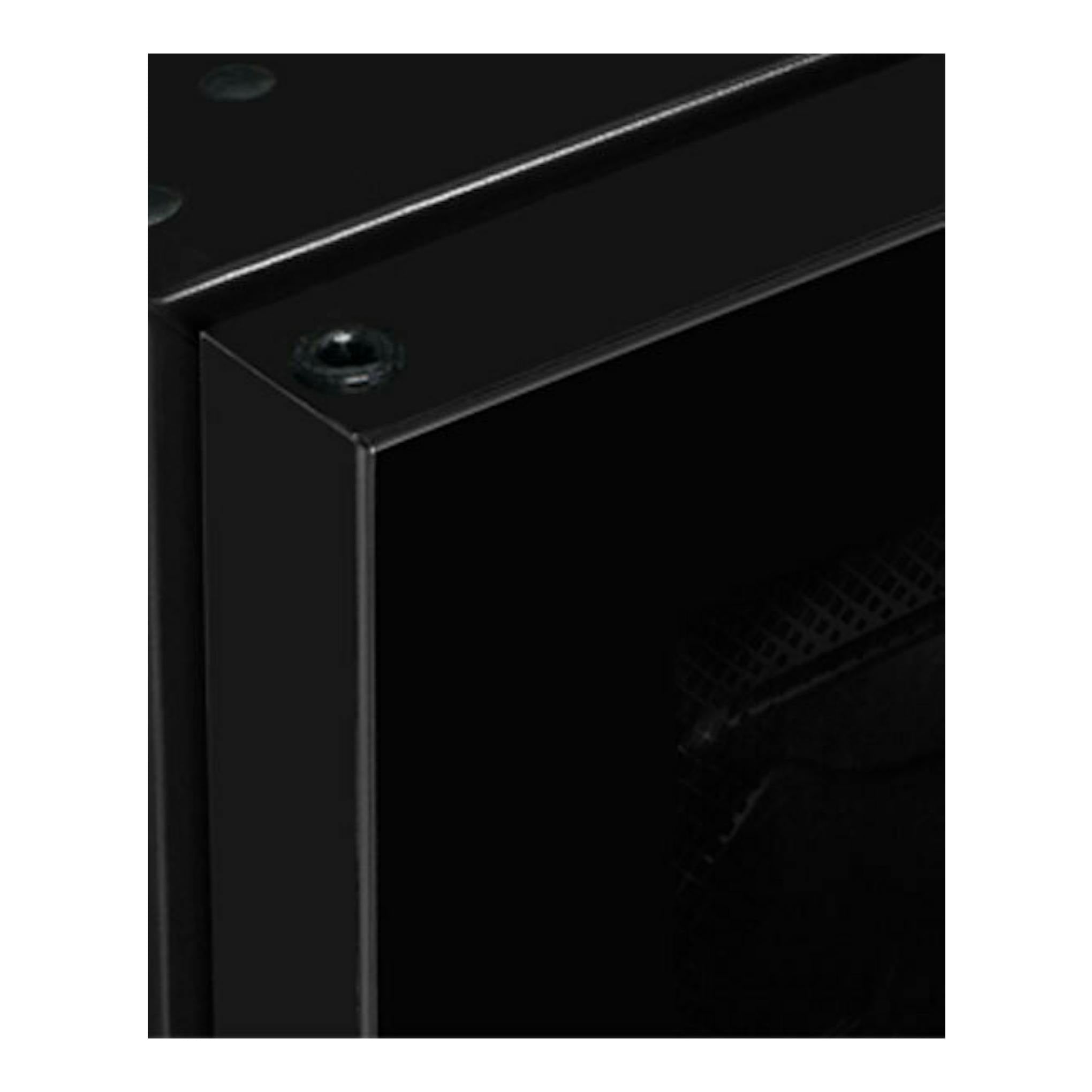 Vinoteca Exquisit WS1-12-GT-030G negra, vista en primer plano de la esquina superior frontal.